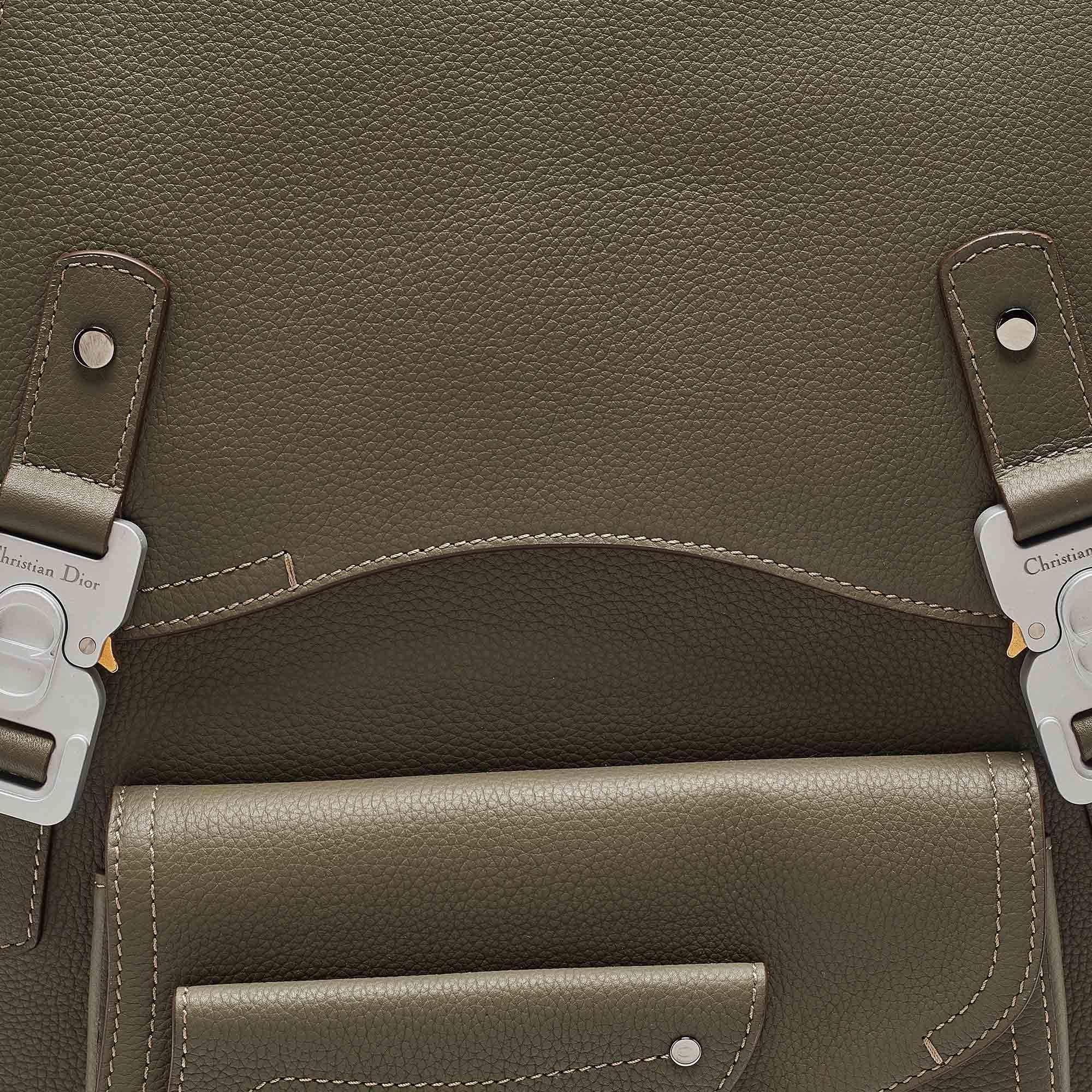 Men's Dior Khaki Green Leather Maxi Gallop Backpack For Sale
