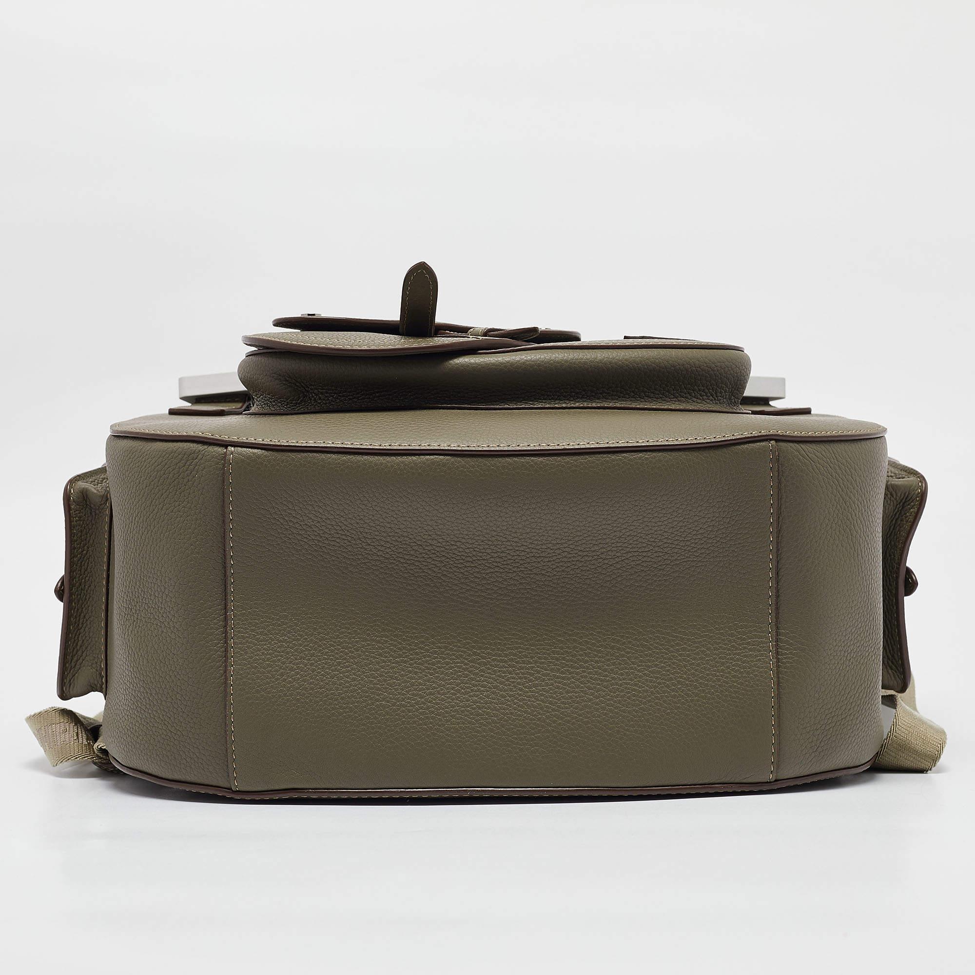 Dior Khaki Green Leather Maxi Gallop Backpack For Sale 3