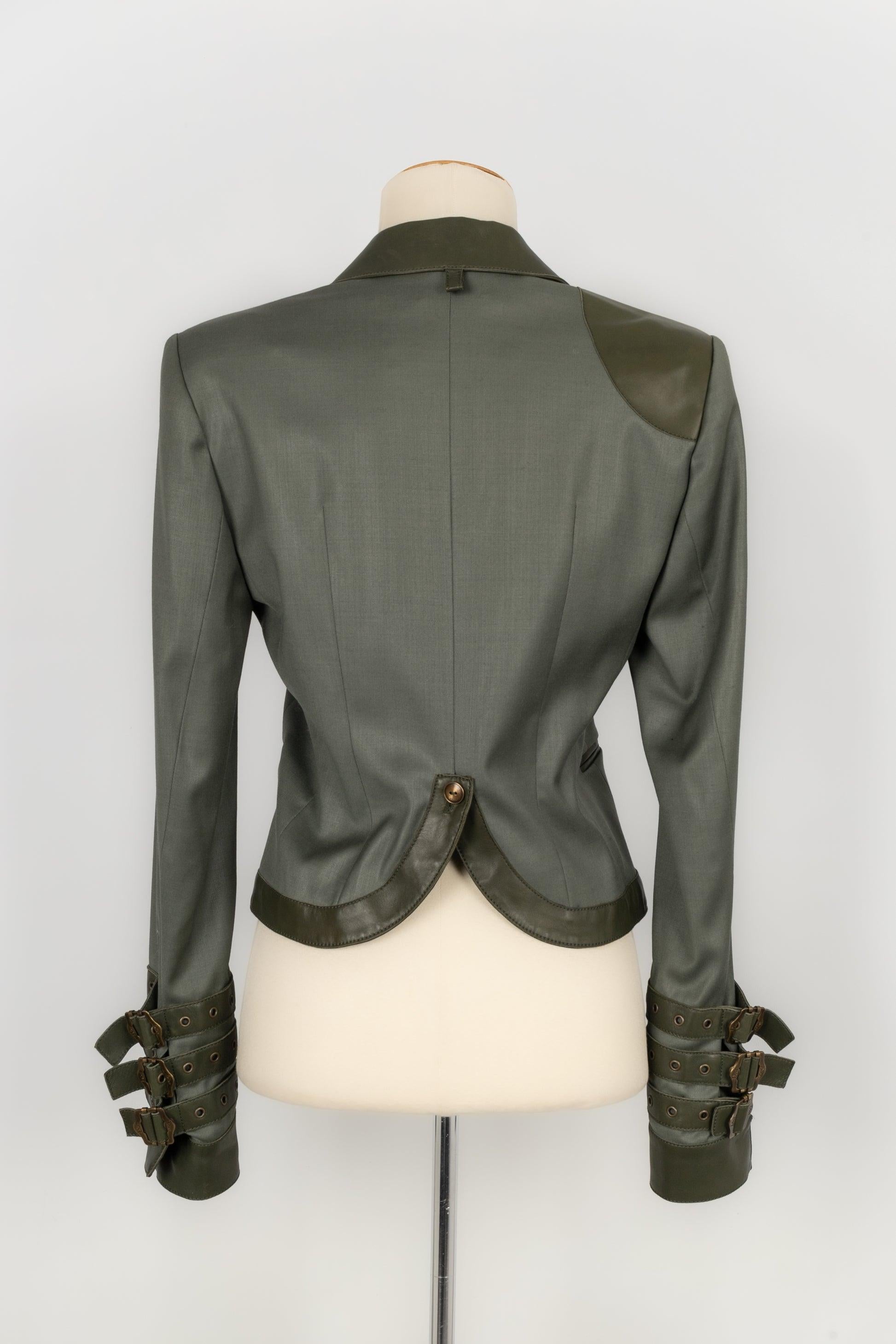 Beige Dior Khaki Olive Green Leather and Wool Jacket Fall, 2003 For Sale