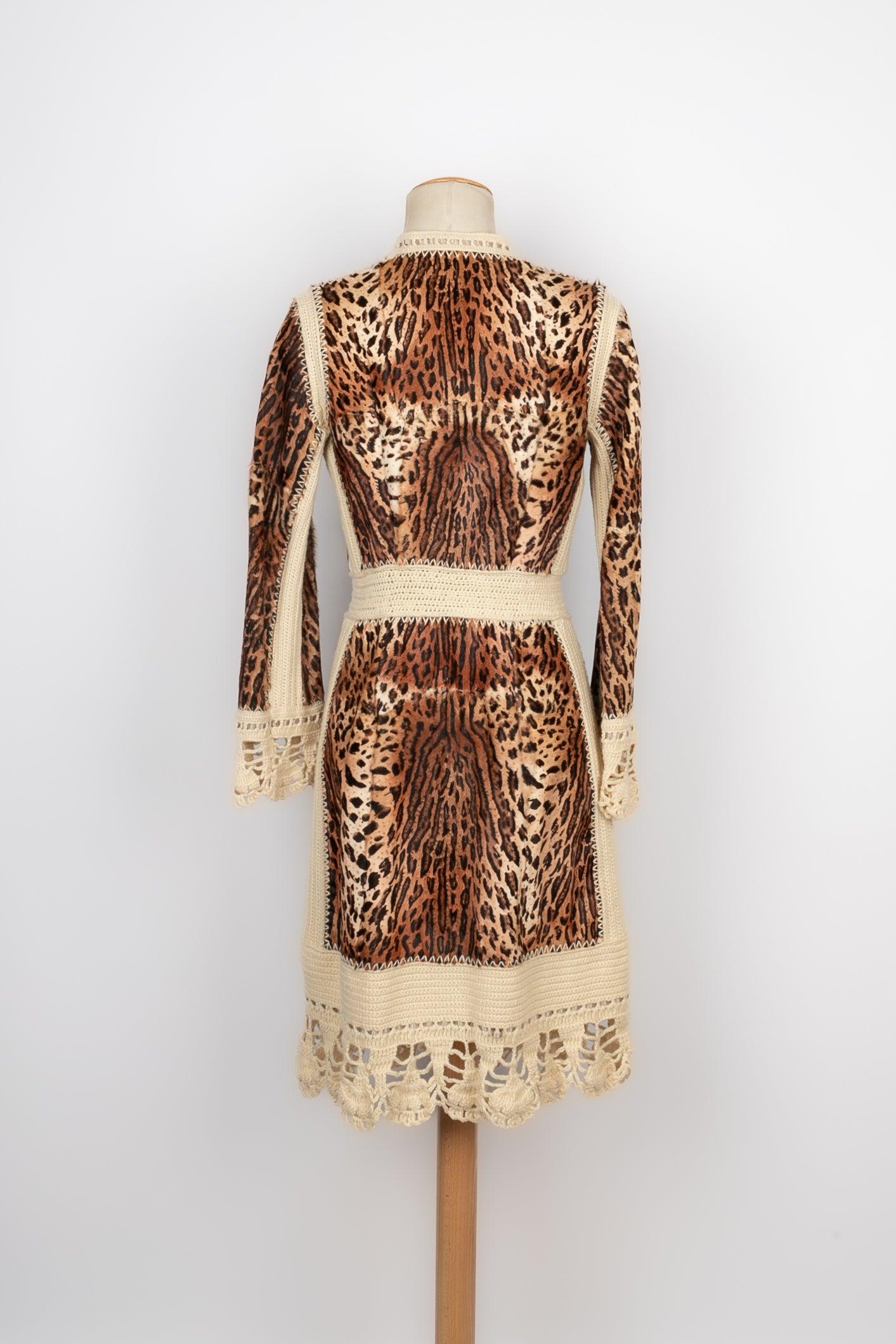 Dior Kid Goat Fur Coat Printed in Brown and Beige Tones, 2005 In Excellent Condition In SAINT-OUEN-SUR-SEINE, FR