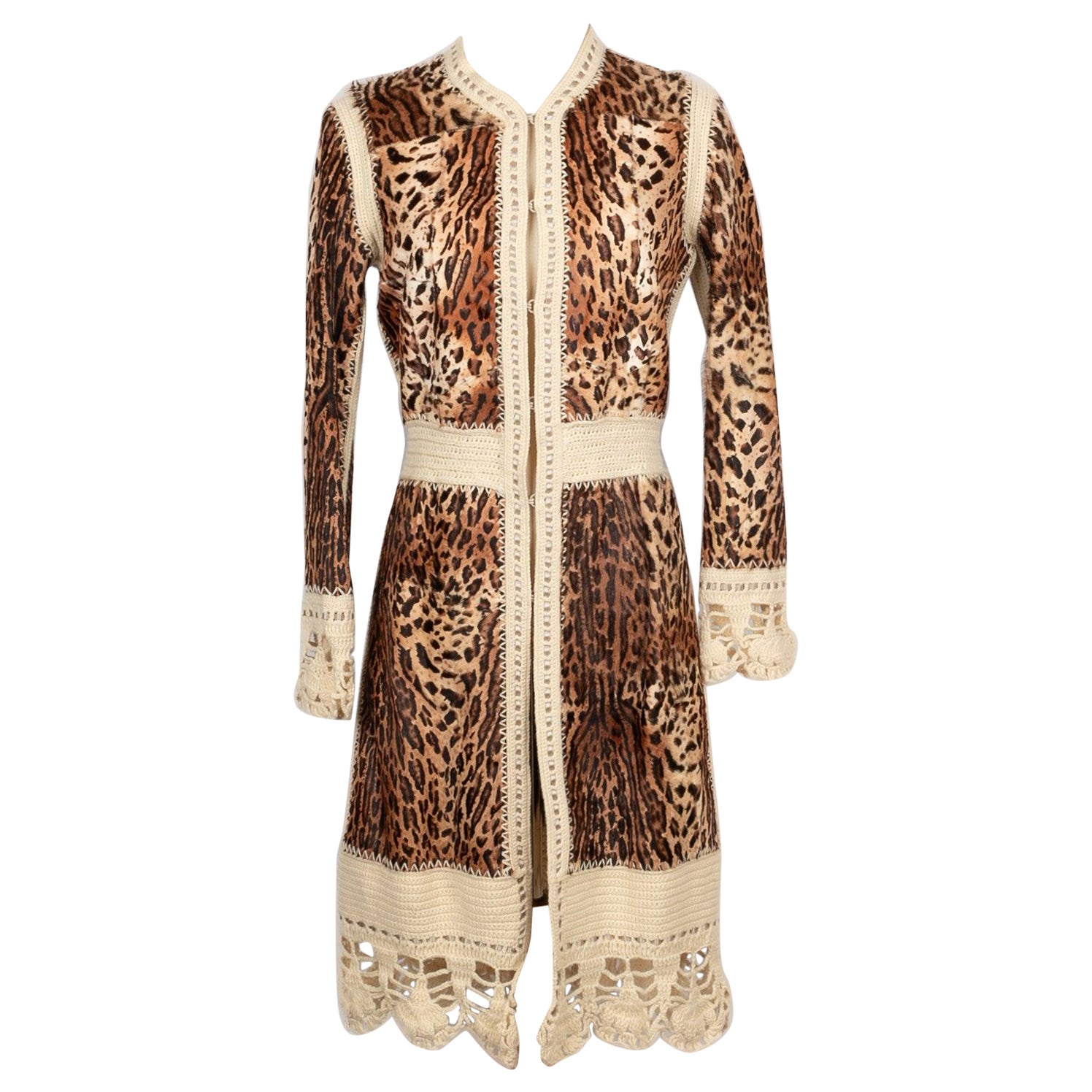 Dior Kid Goat Fur Coat Printed in Brown and Beige Tones, 2005
