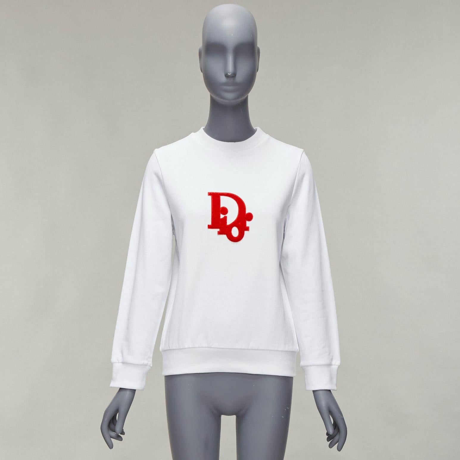 DIOR Kids red tufted logo white cotton blend pullover sweater top 12Y XS For Sale 5