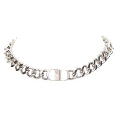 DIOR Kim Jones 2022 CD Icon silver metal chunky curb chain short necklace