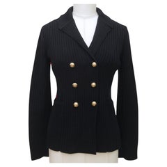 DIOR Knit Blazer Sweater BAR JACKET Navy Blue Red Stripe Double Breasted Gold 36