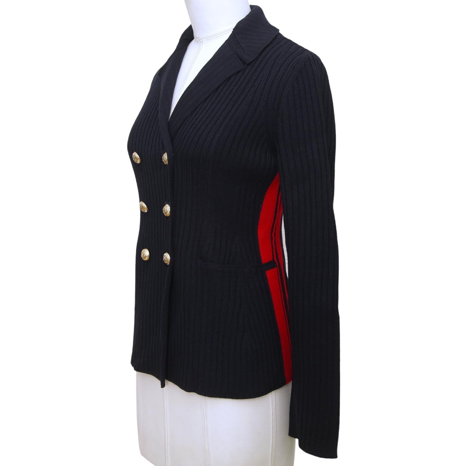 DIOR Knit Blazer Sweater BAR JACKET Navy Blue Red Stripe Double Breasted Gold 36 In Excellent Condition For Sale In Hollywood, FL