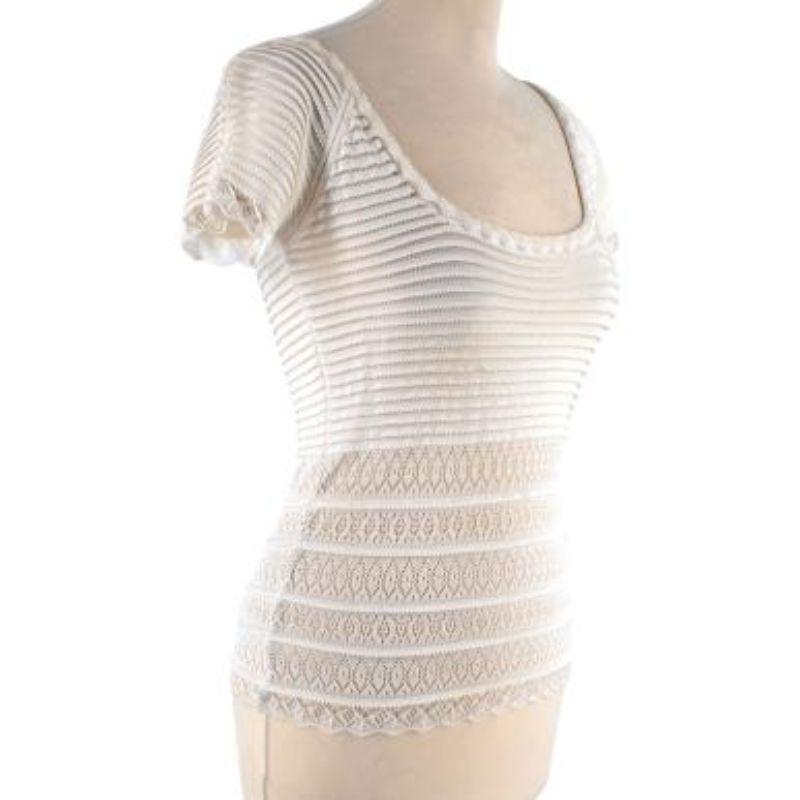 Dior Knitted Lace Detailed Scoop Neck Top

- Scoop neck
- Pleating and lace detailing throughout
- Light construction
- Stretch in fabric

Material
100% Viscose

Hand washing in cold water or dry clean

9.5/10 Excellent condition

PLEASE NOTE, THESE
