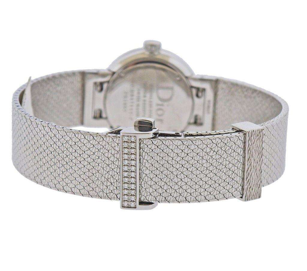 Stainless Steel diamond MOP ladies quartz watch made by Dior. Case 25mm, Bracelet adjustable up to 8