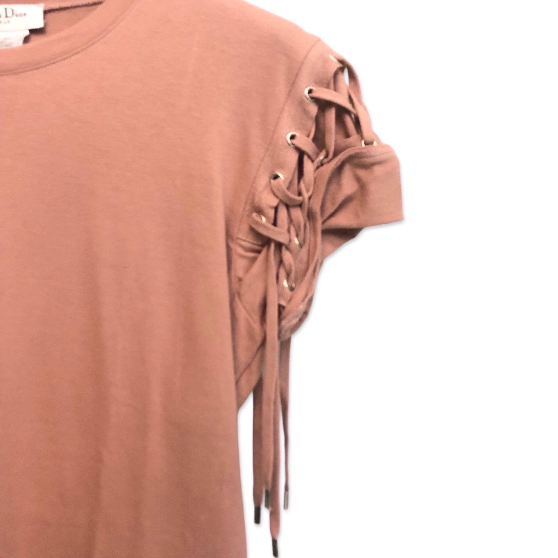 - Dior by John Galliano lace sleeves cotton top in vintage pink palette. Featuring a snap button front pocket. This sporty stylish T shirt /top can easily match with anything from jeans, pants to skirt. 

- Size 42 France. Size 10 USA. 

- Made in
