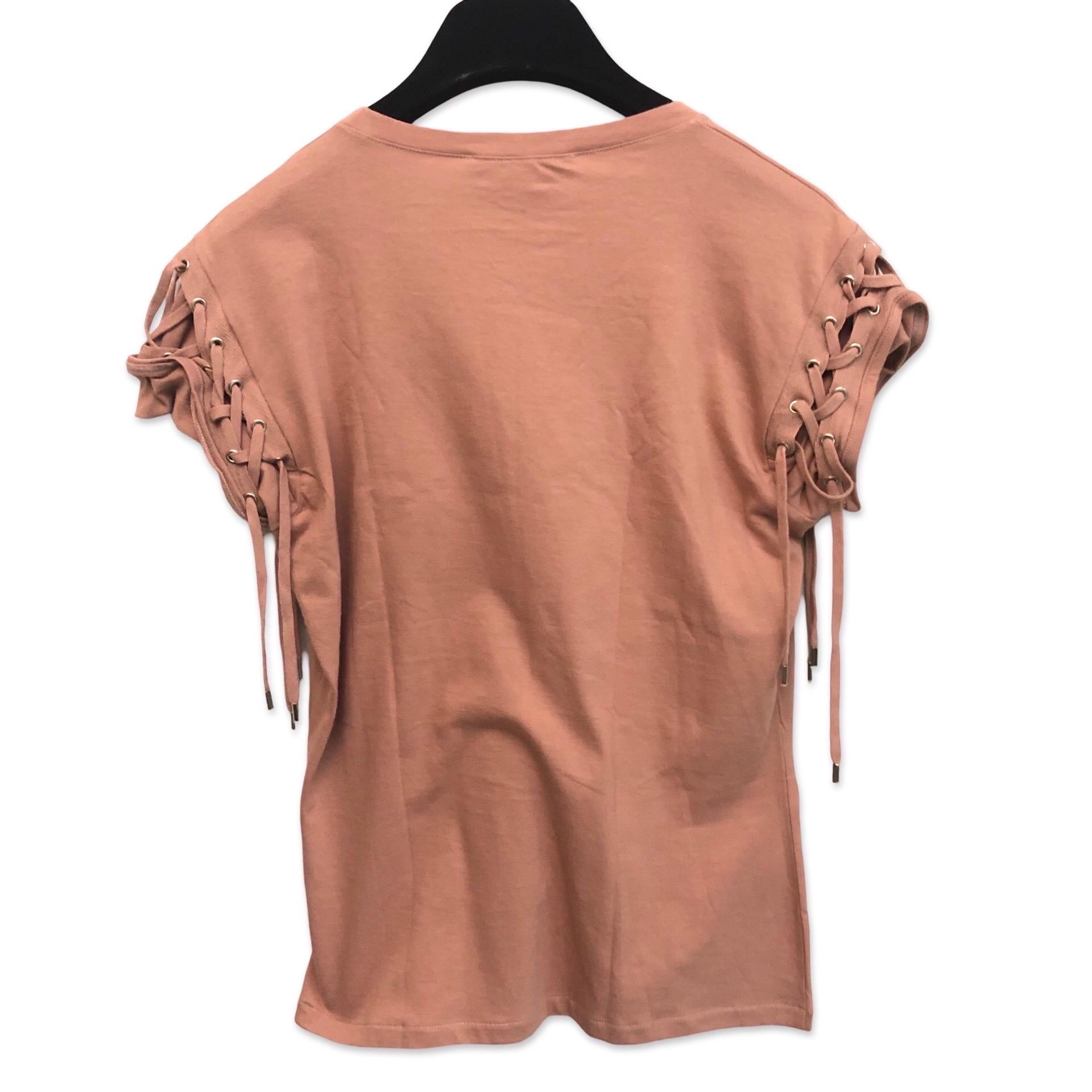Brown Dior lace sleeves cotton top in vintage pink palette For Sale