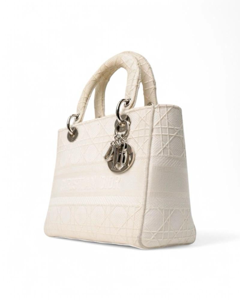 Beige Dior Lady D-Lite Medium Cannage Cream en vente