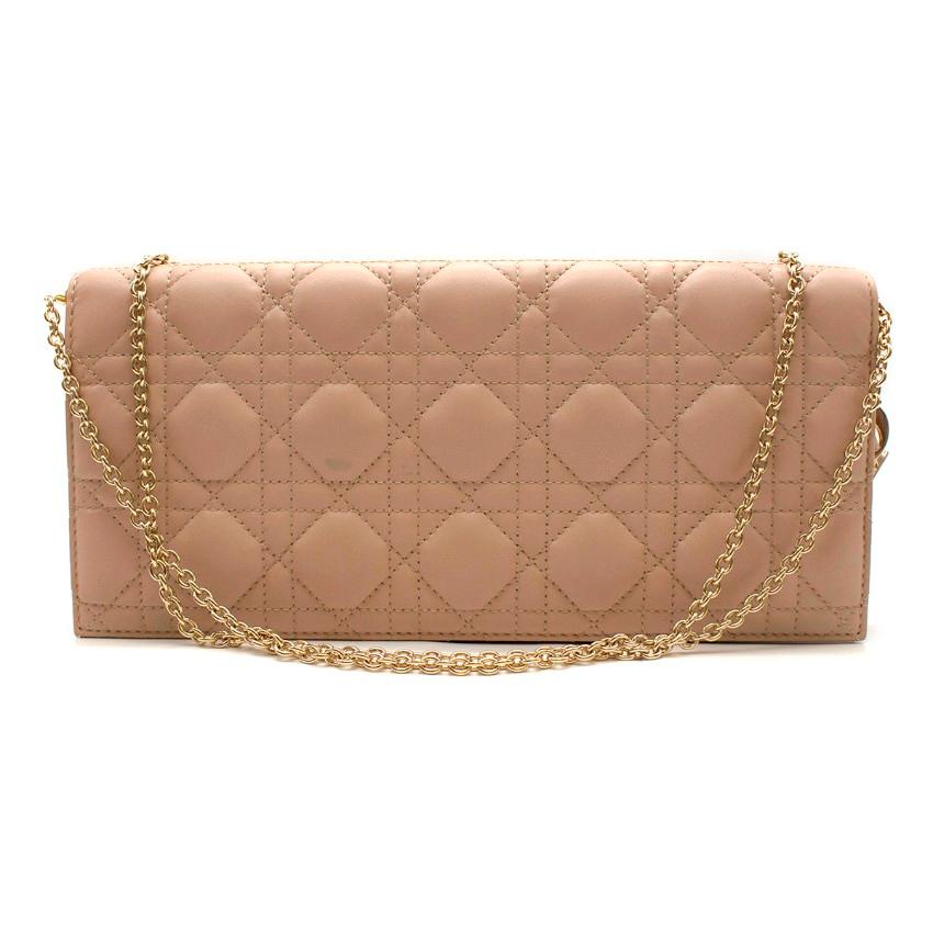 Brown Dior Lady Dior Cannage Leather Nude Clutch