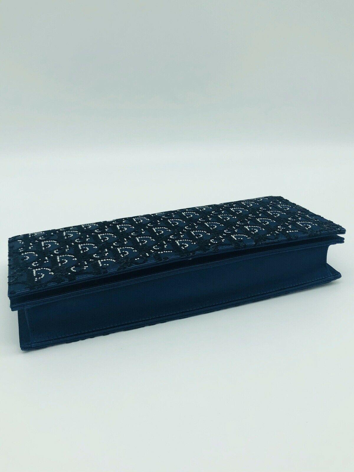 Blue DIOR - Lady Dior Evening Chain Clutch Bag - Navy with Crystals-New Condition For Sale