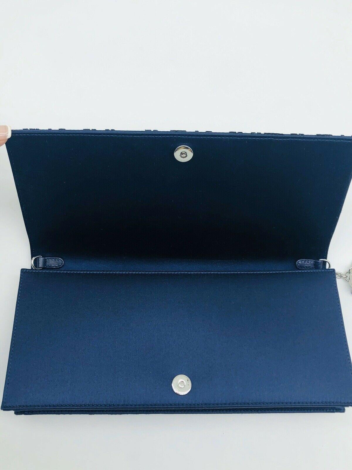 DIOR - Lady Dior Evening Chain Clutch Bag - Navy with Crystals-New Condition In New Condition For Sale In London, GB