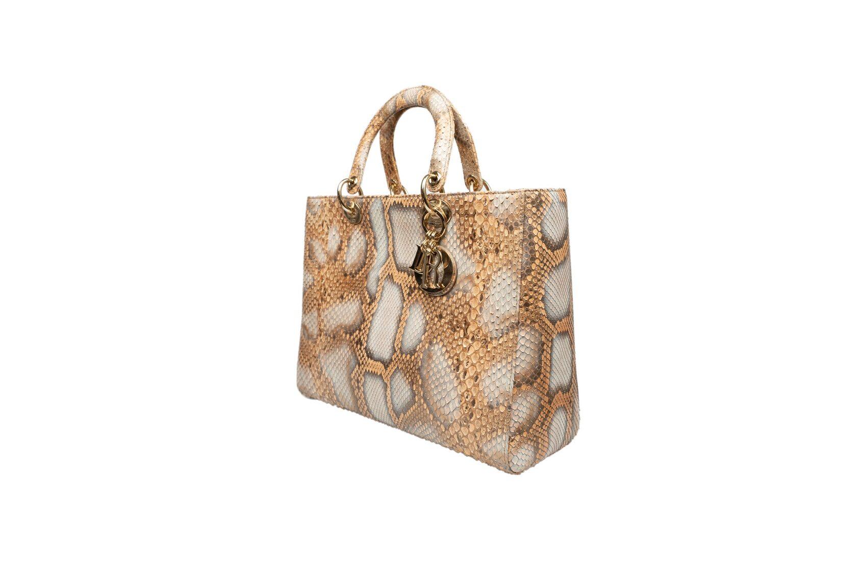 Dior Lady Dior Große Python (Beige) im Angebot