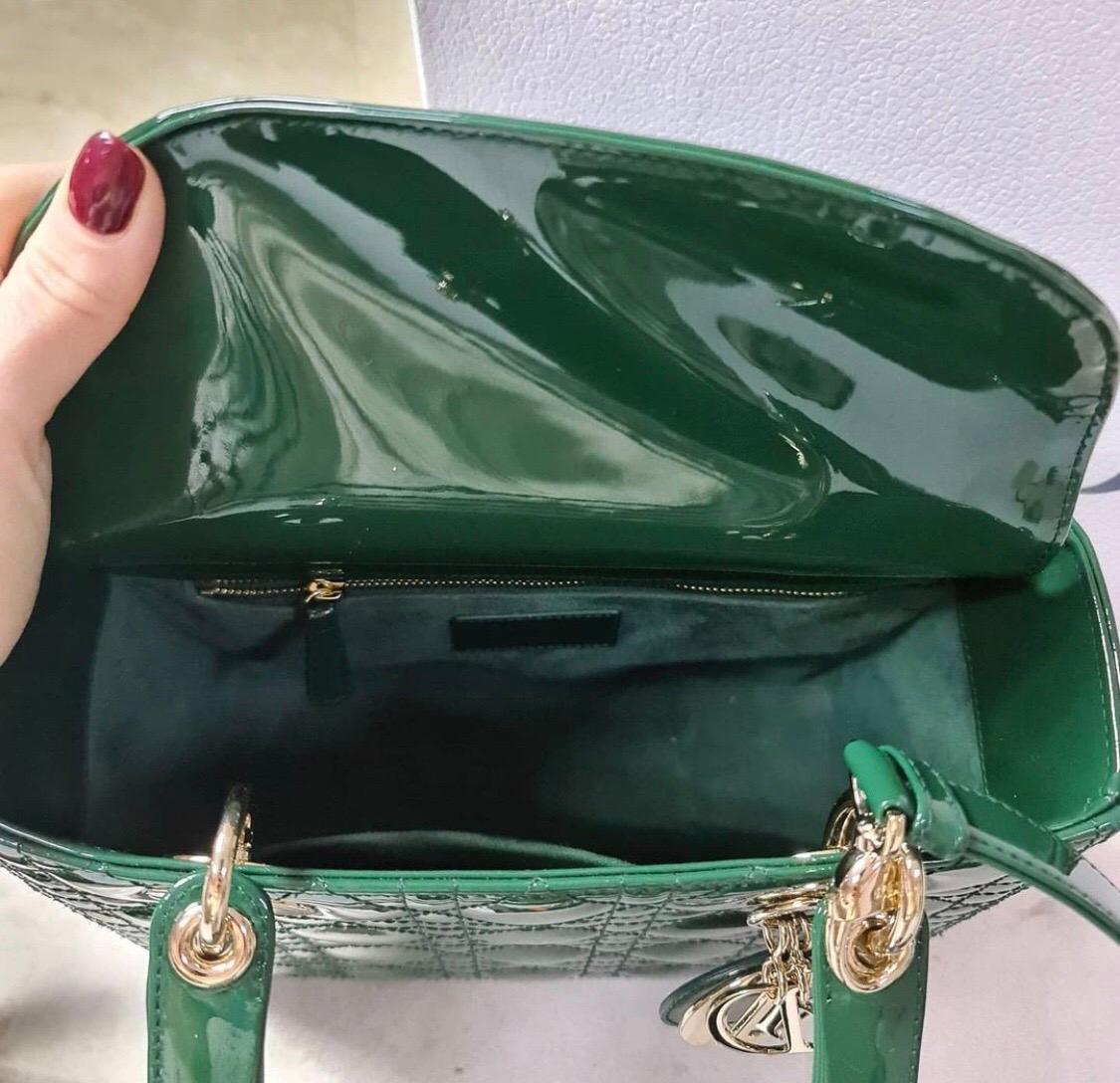 Dior Lady Dior Medium Green Patent Leather Bag 1