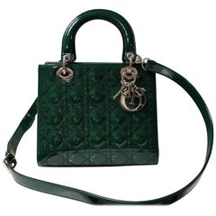 Dior Lady Dior Medium Green Patent Leather Bag
