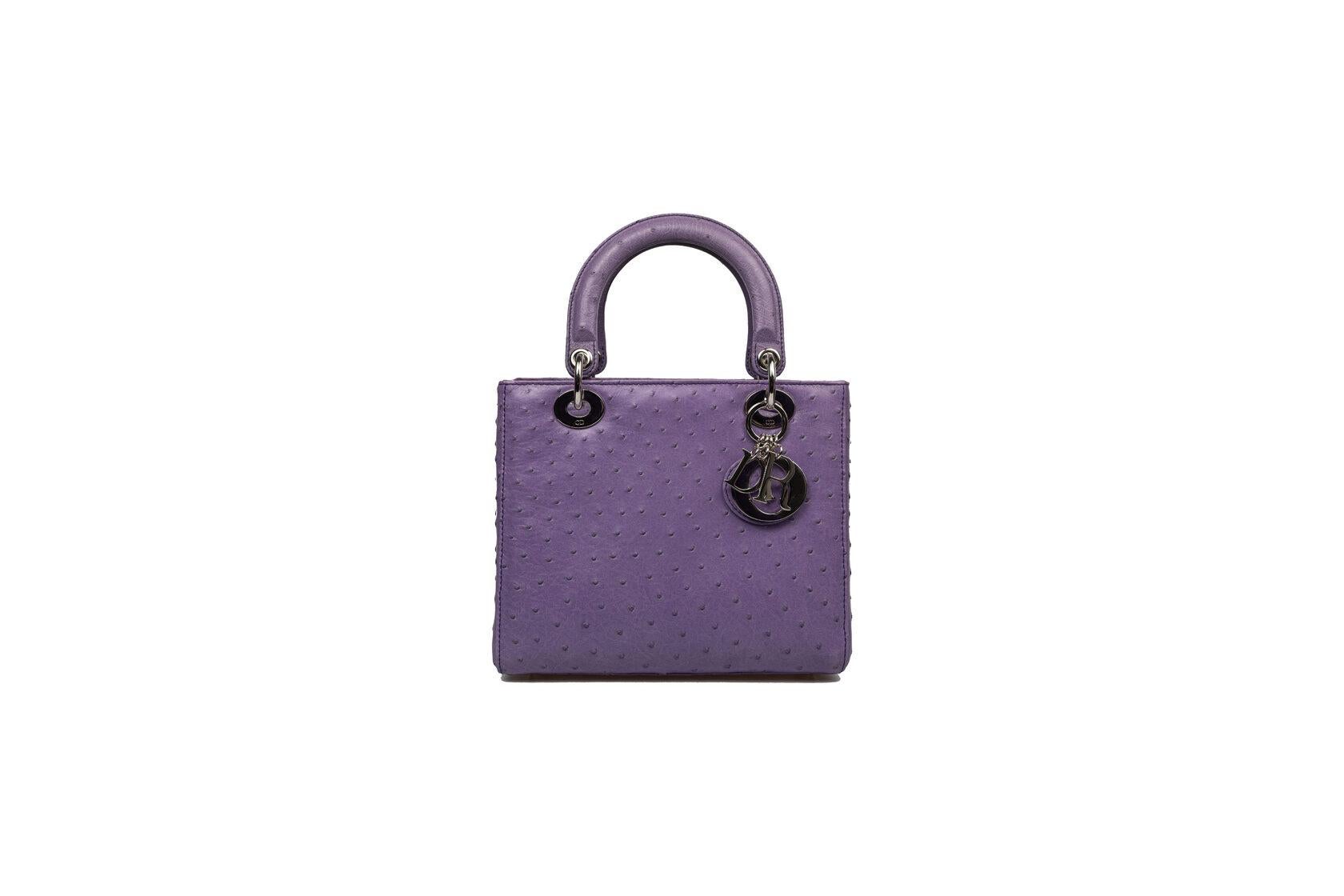 Dior Lady Dior Lady Dior Mittleres Straußengelb (Grau) im Angebot