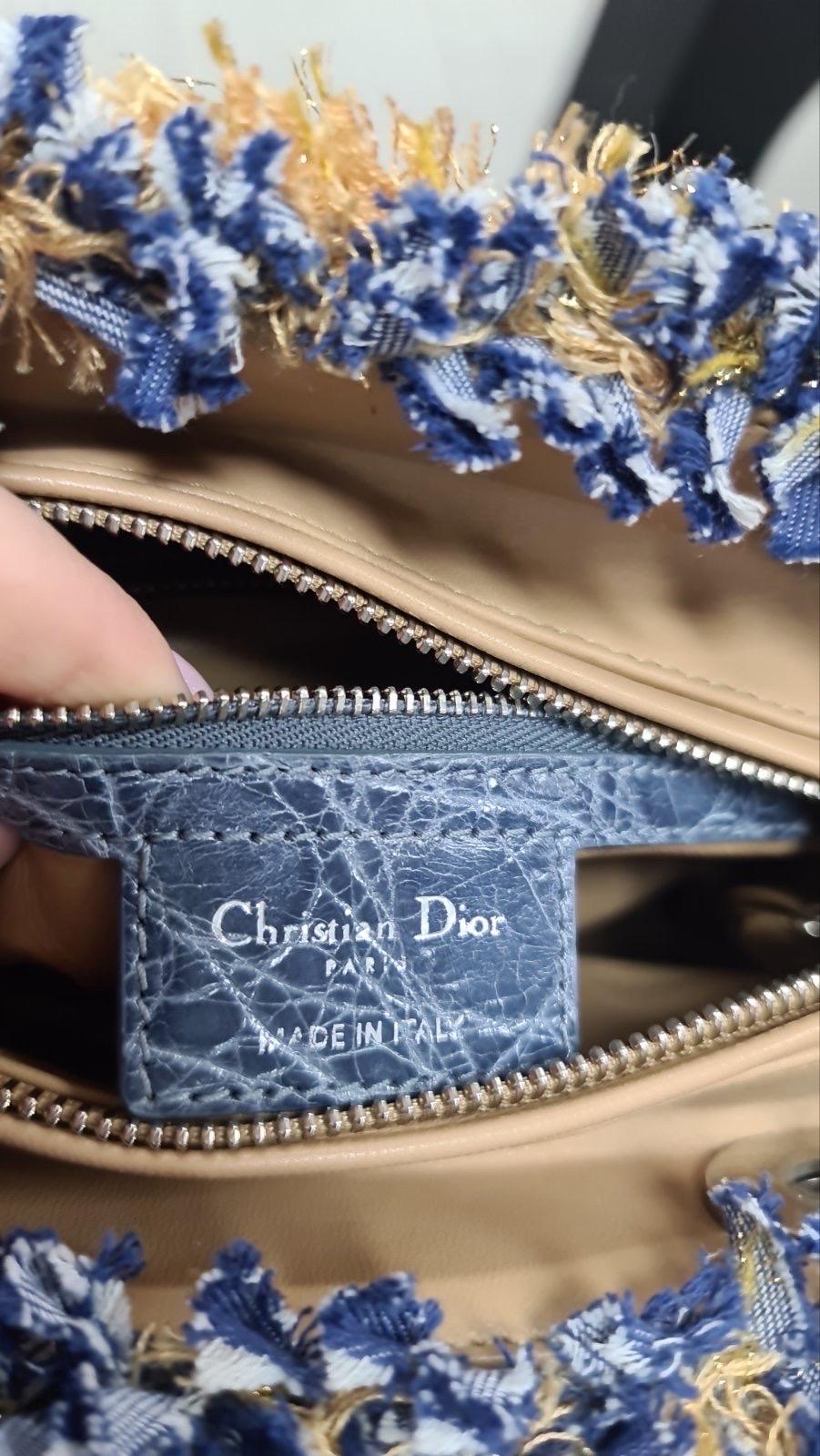 Dior Lady Dior Medium Tweed  Crocodile Handle Bag For Sale 3