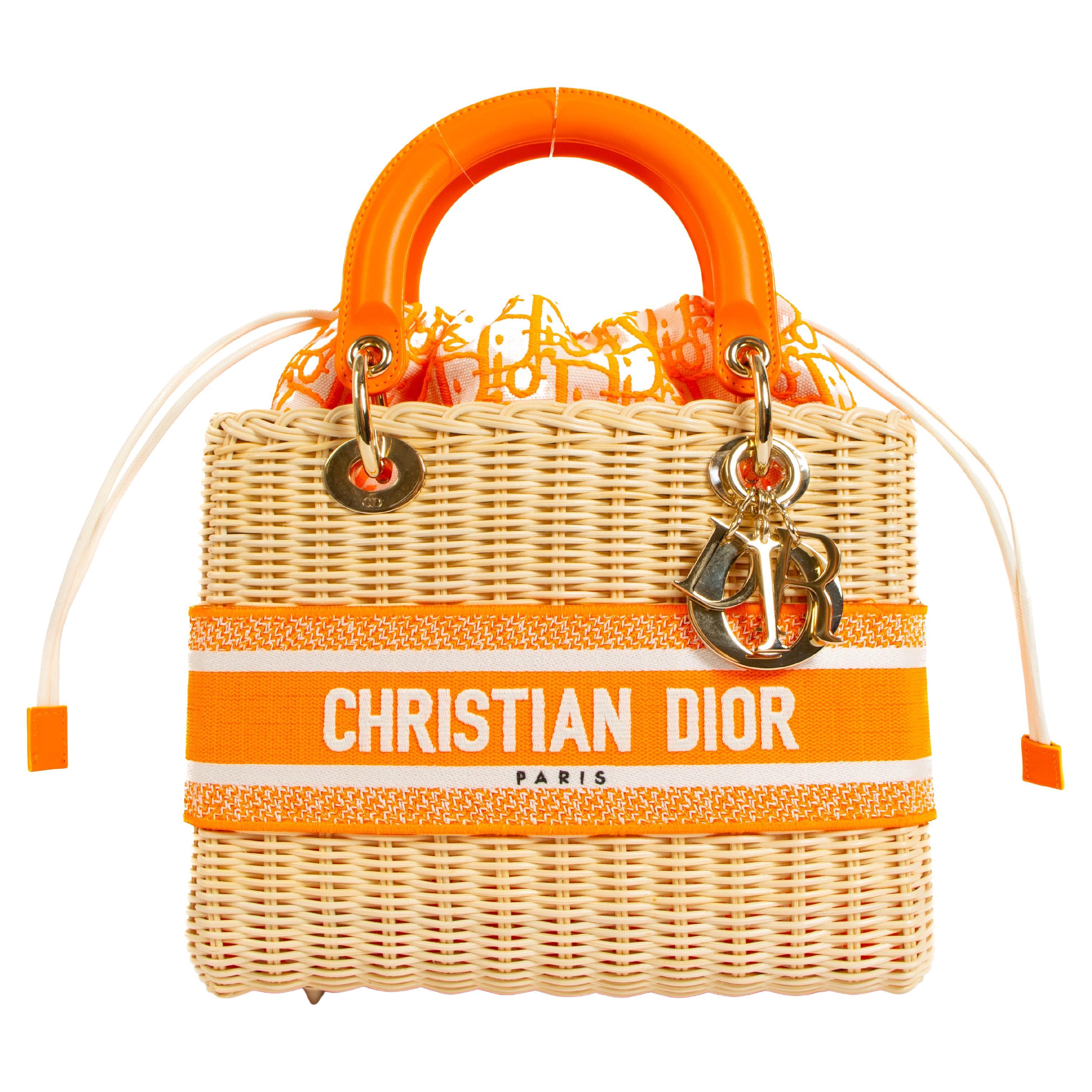 Dior Lady Dior Medium Wicker Fluo Orange Bag