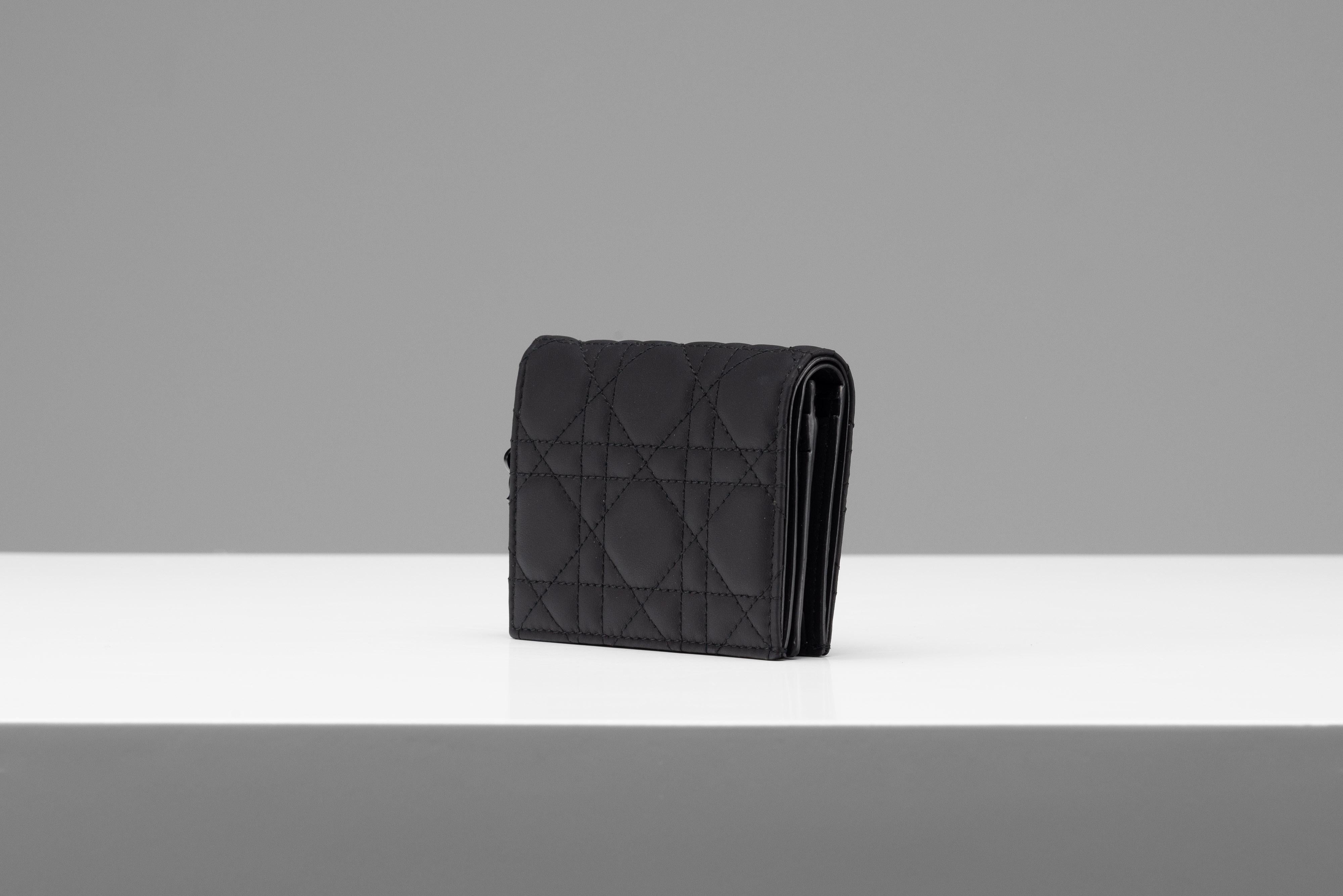 Dior Lady Dior Mini Wallet NEW Ultramatte Black For Sale 7