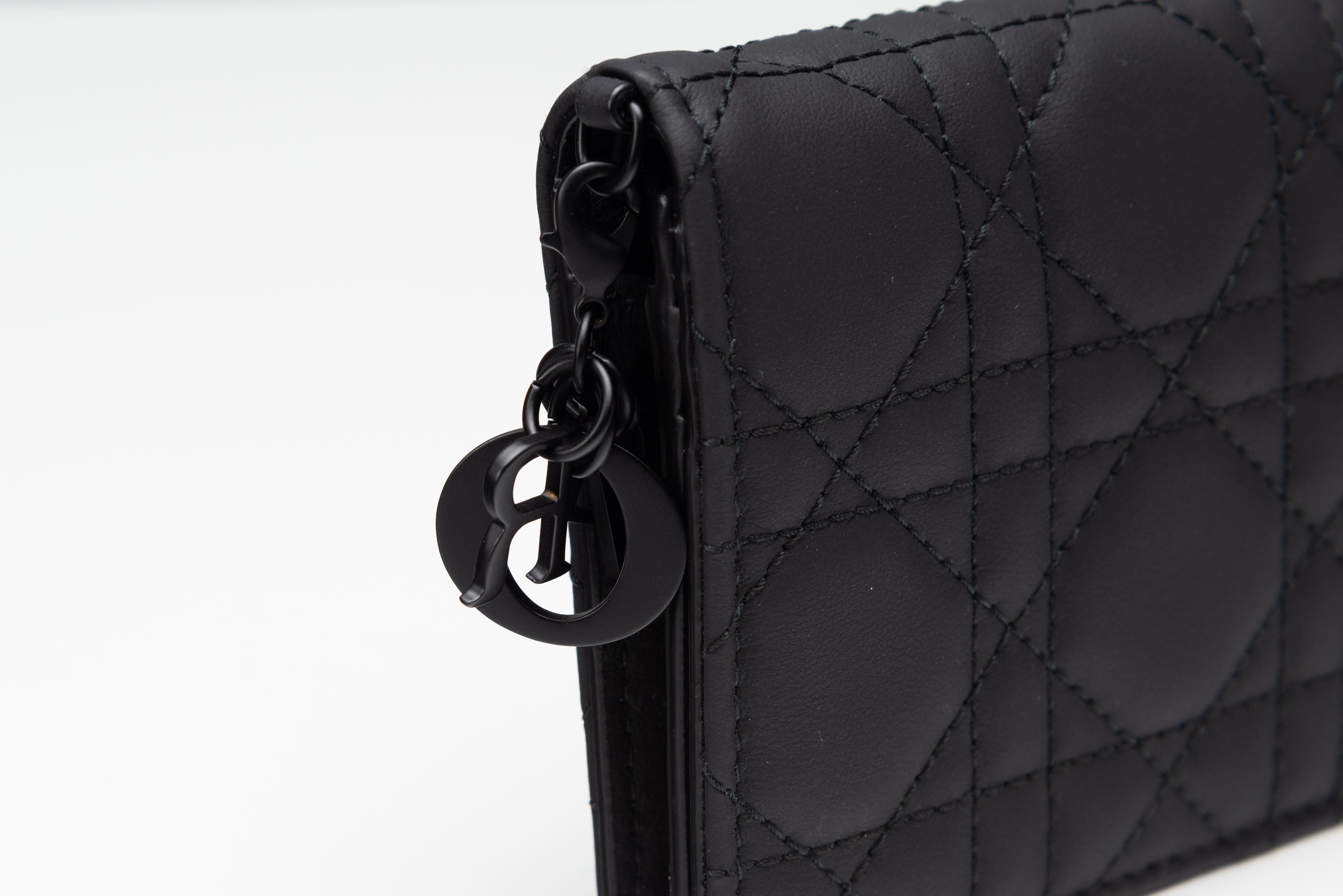 Women's or Men's Dior Lady Dior Mini Wallet NEW Ultramatte Black For Sale