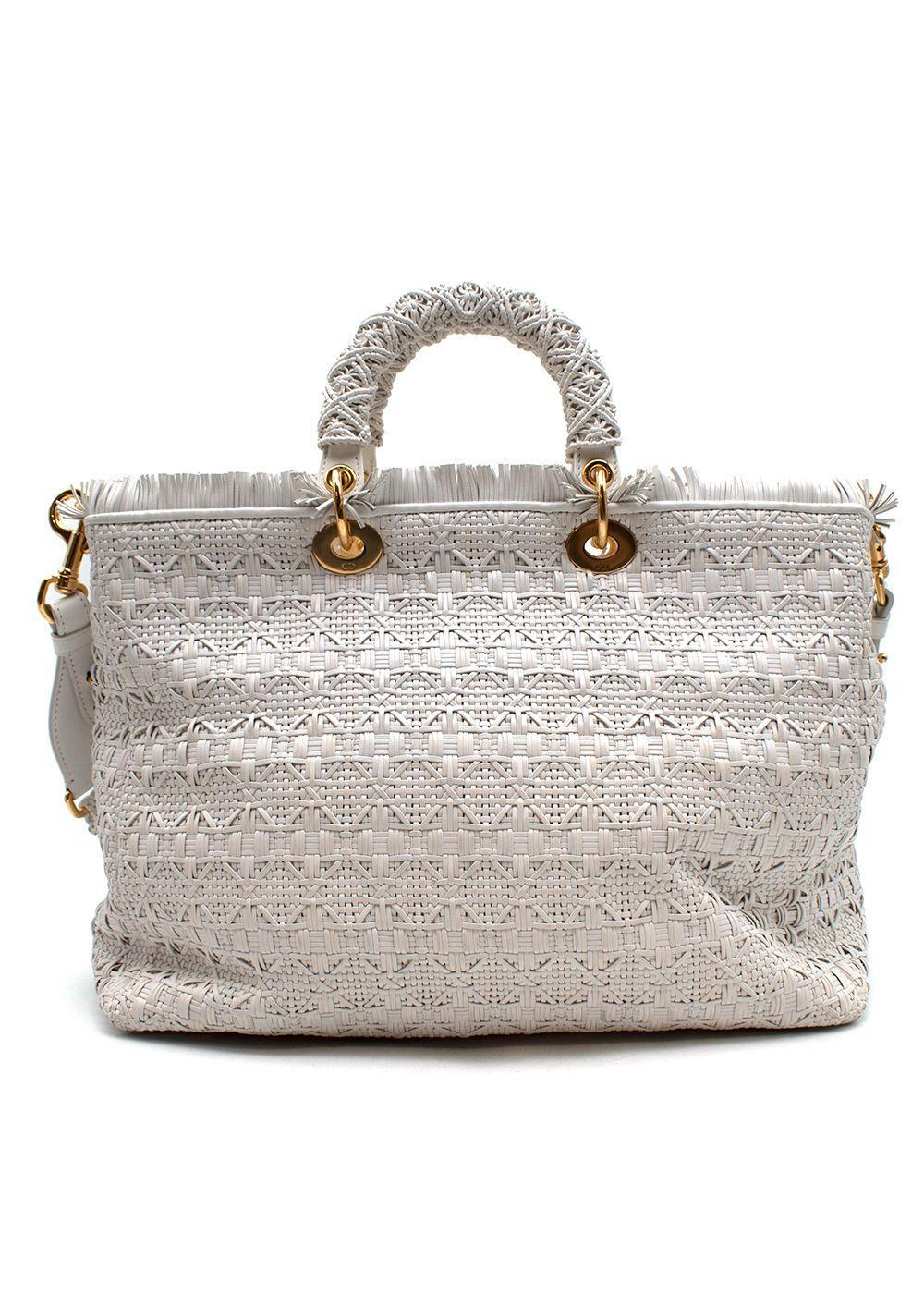 Dior Lady Dior White Woven Leather Bag  4