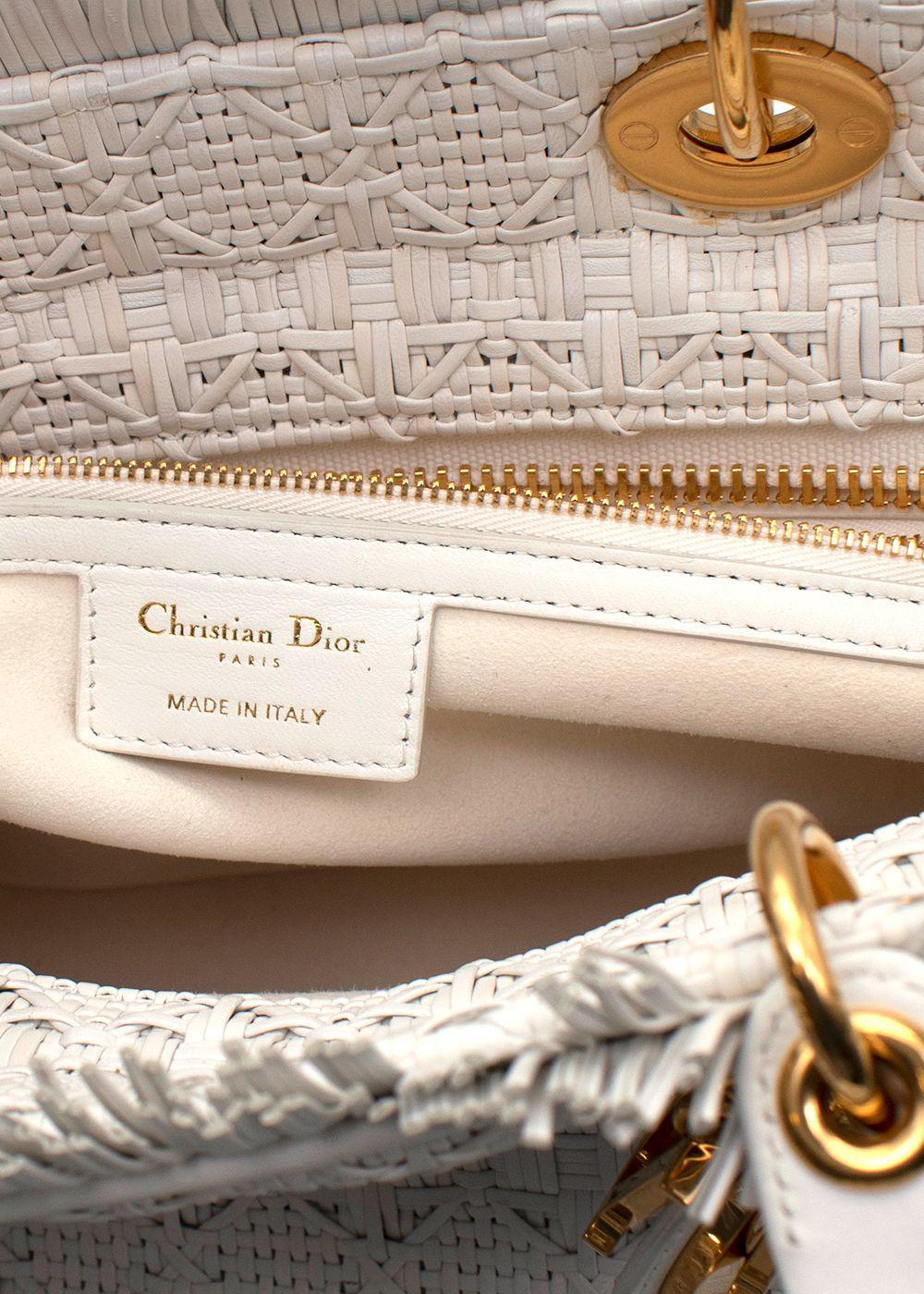Dior Lady Dior White Woven Leather Bag  In Excellent Condition In London, England