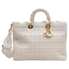 Dior Lady Dior Weiße gewebte Ledertasche 