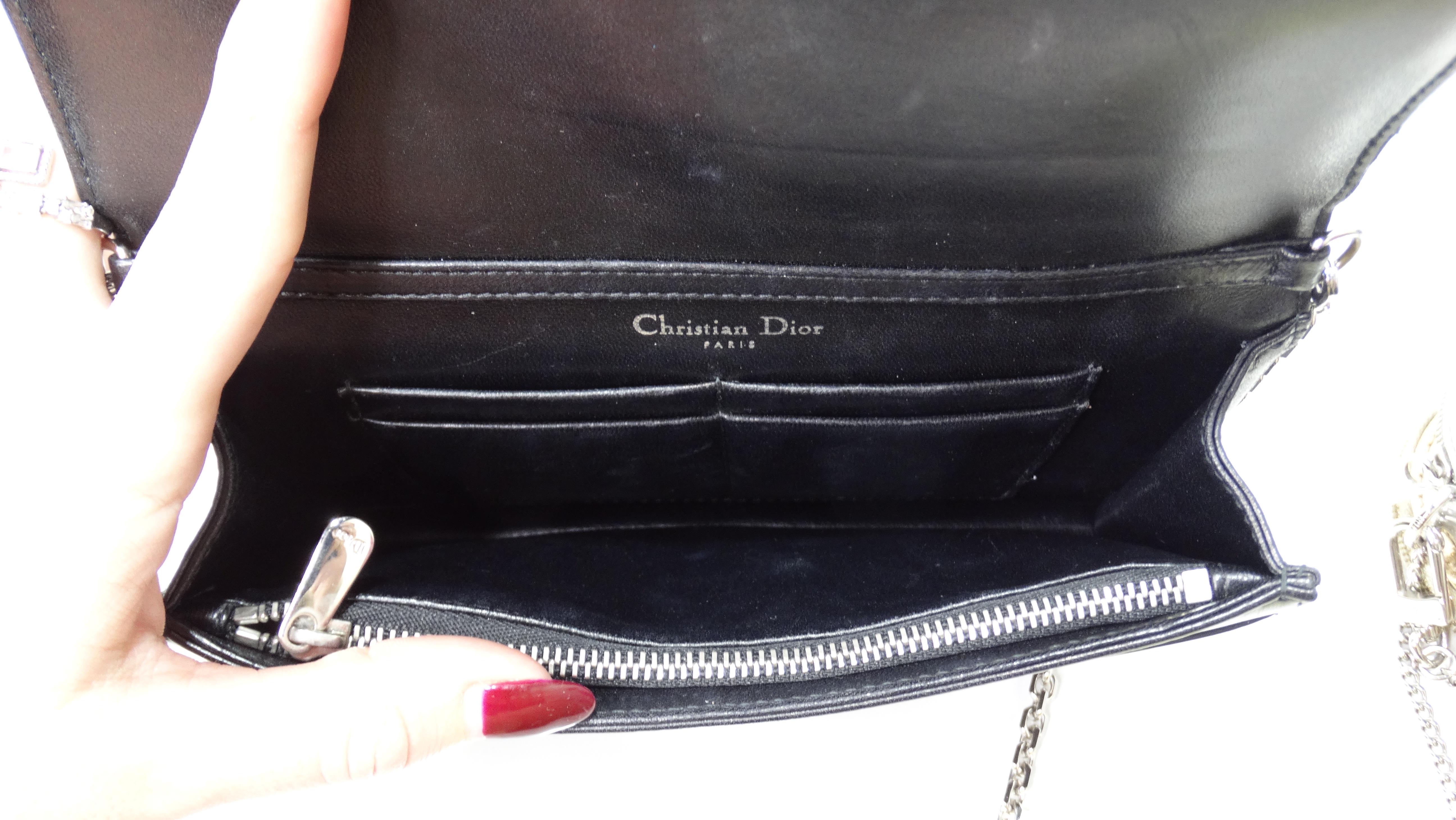 Dior Lady Handbag Patch Embellished Black Leather Shoulder Bag For Sale 6