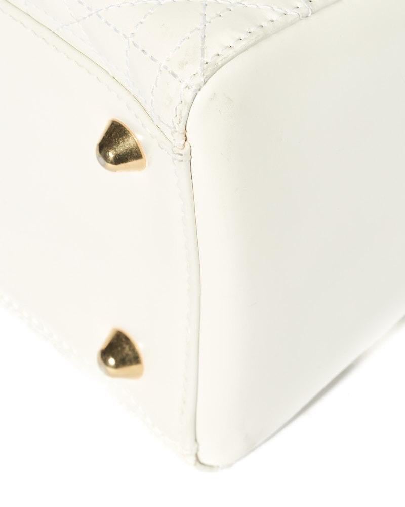 Dior Lady Large Vintage Cannage Vernice Bianca 7