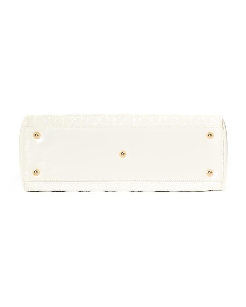 Dior Lady Large Vintage Cannage Vernice Bianca 10