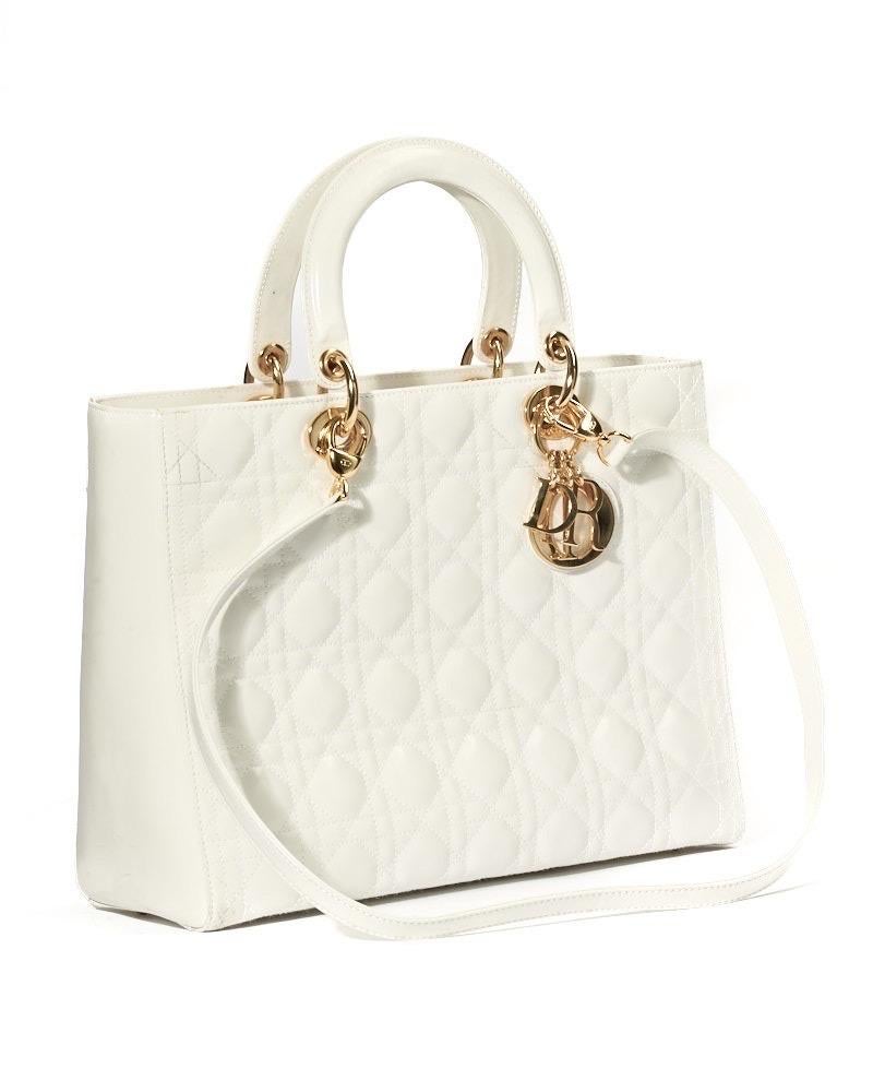 Dior Lady Large Vintage Cannage Vernice Bianca 11