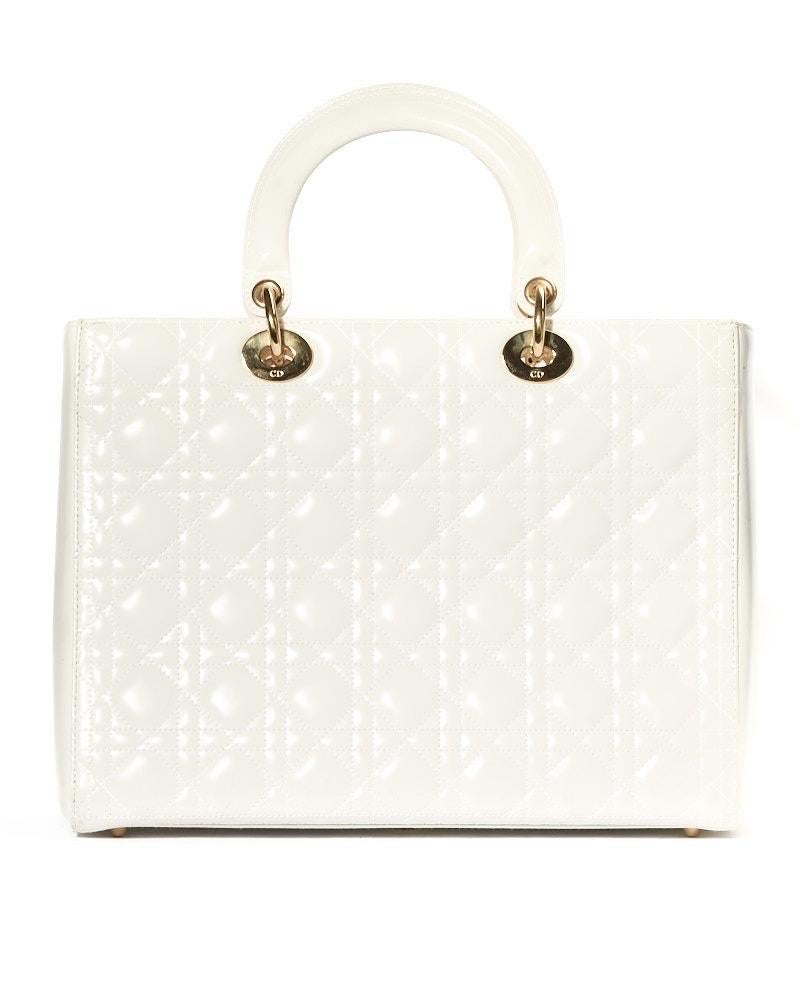 Dior Lady Large Vintage Cannage Vernice Bianca In condizioni buone a Torre Del Greco, IT