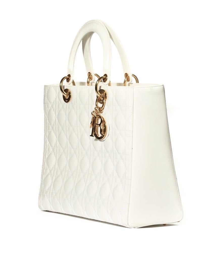 Dior Lady Large Vintage Cannage Vernice Bianca 1