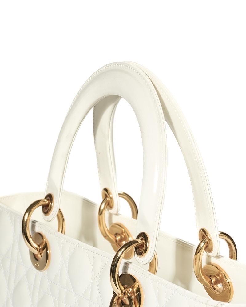 Dior Lady Large Vintage Cannage Vernice Bianca 2