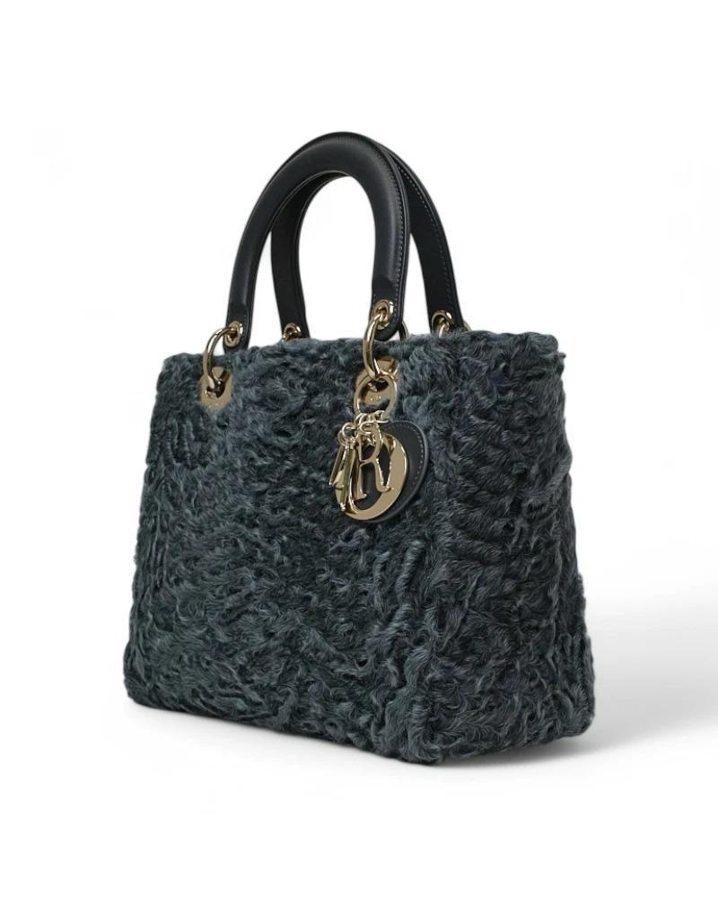 Black Dior Lady Medium Fur Grey en vente