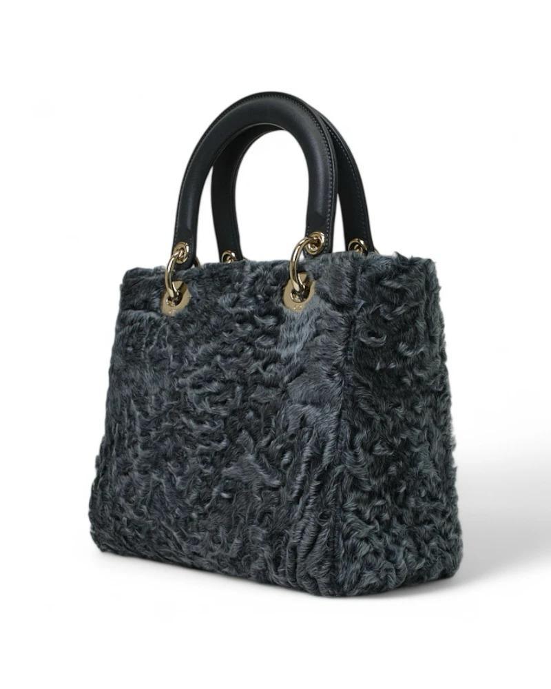 Dior Lady Medium Fur Grey en vente 1