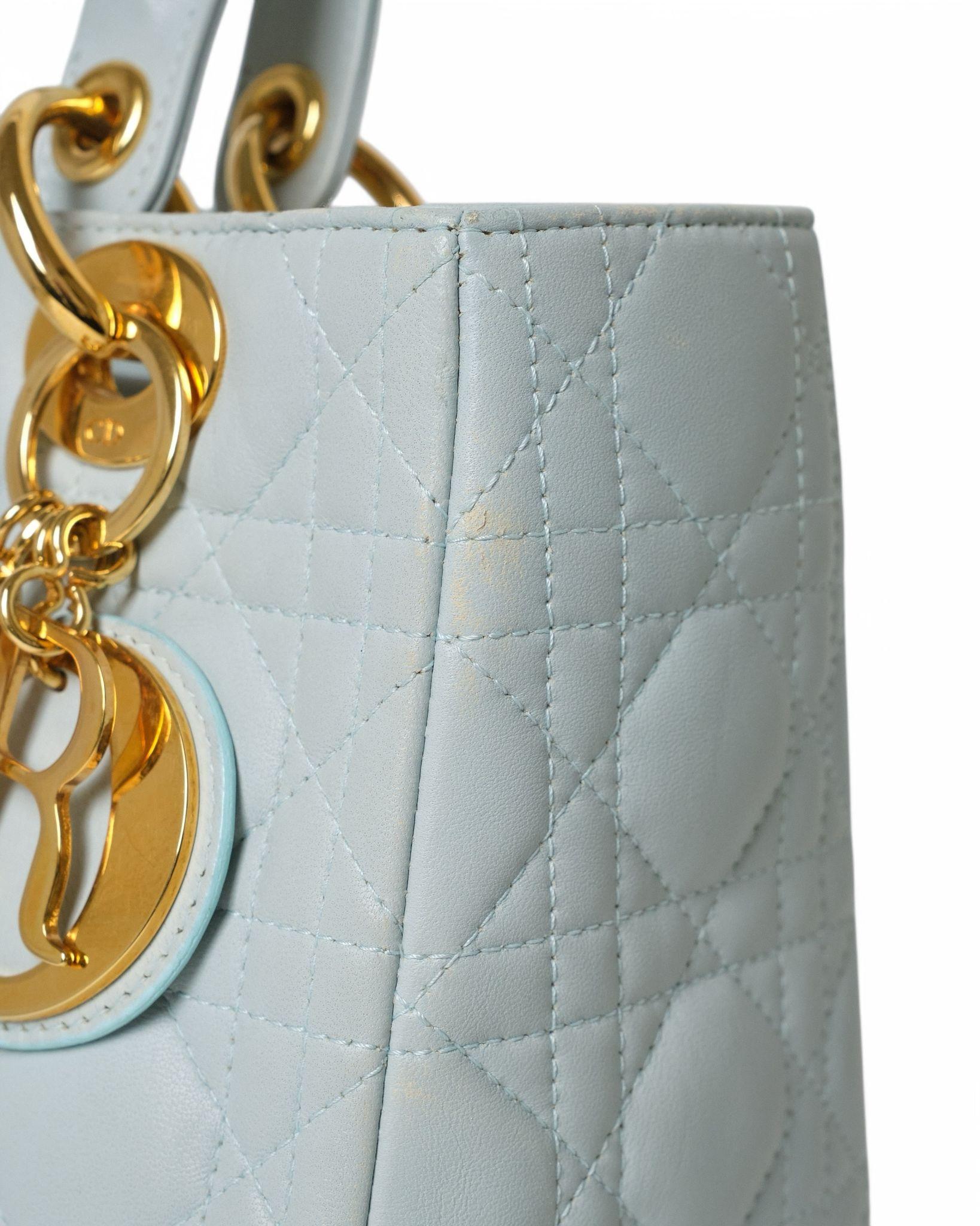 Dior Lady Medium Vintage Cannage Azzurra in vendita 9