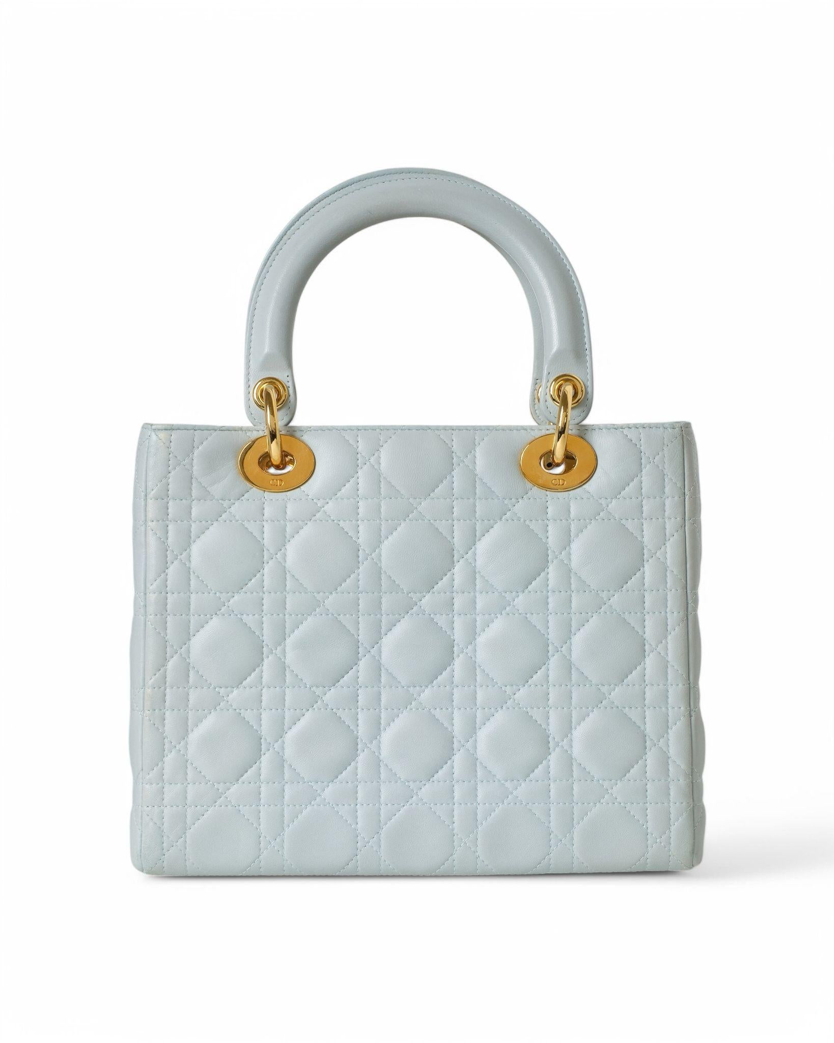 Dior Lady Medium Vintage Cannage Azzurra In condizioni buone in vendita a Torre Del Greco, IT