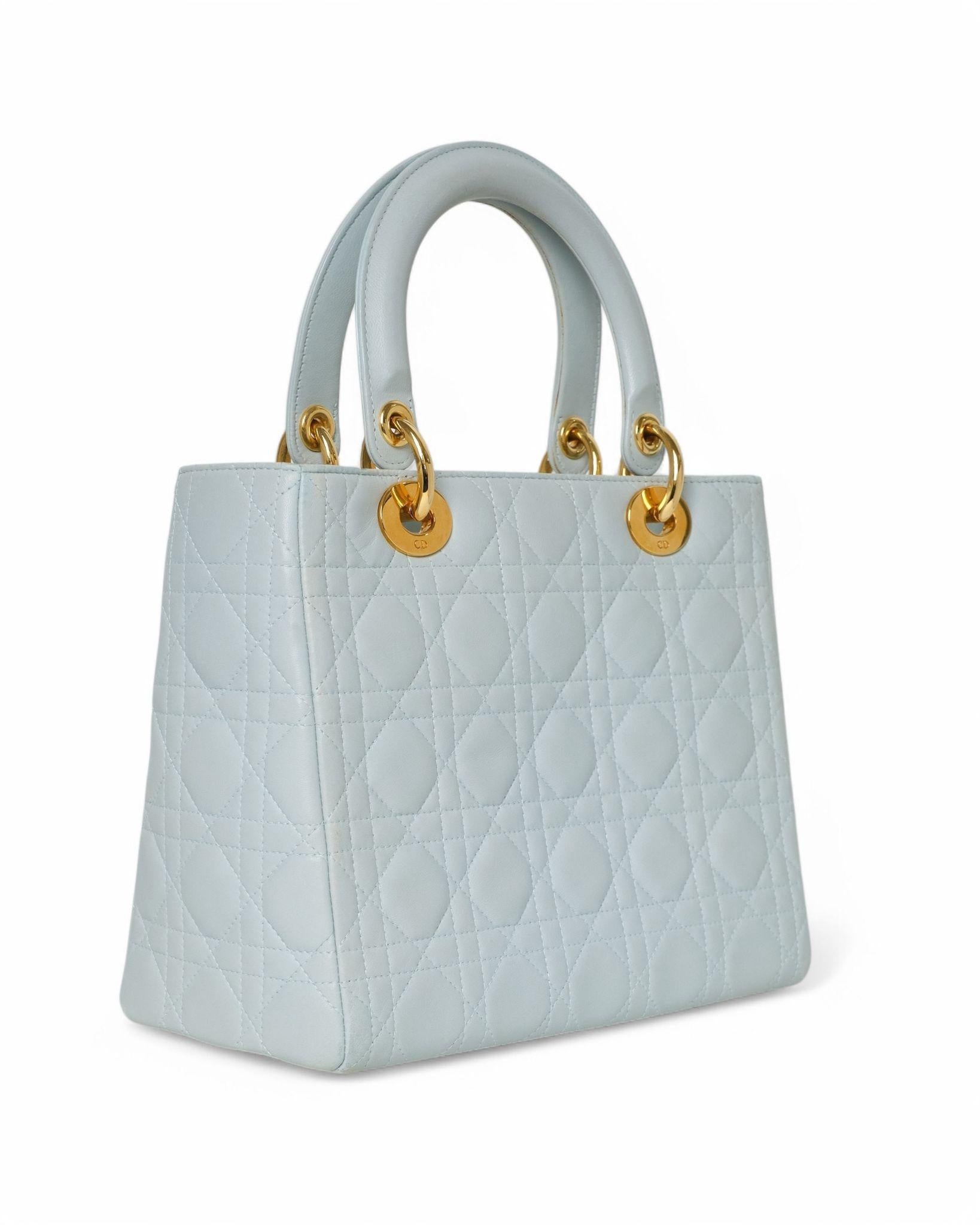 Donna Dior Lady Medium Vintage Cannage Azzurra in vendita