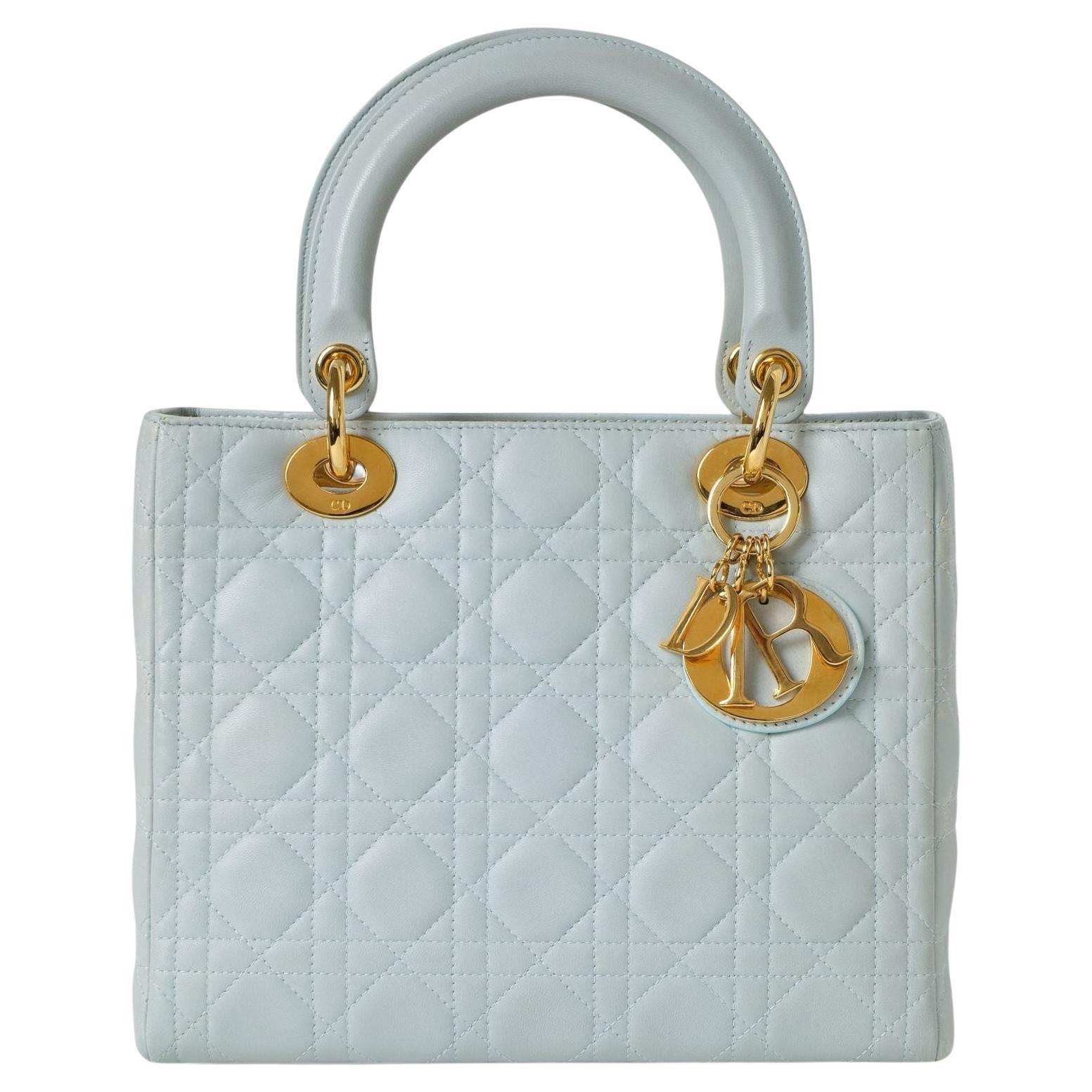 Dior Lady Medium Vintage Cannage Azzurra in vendita