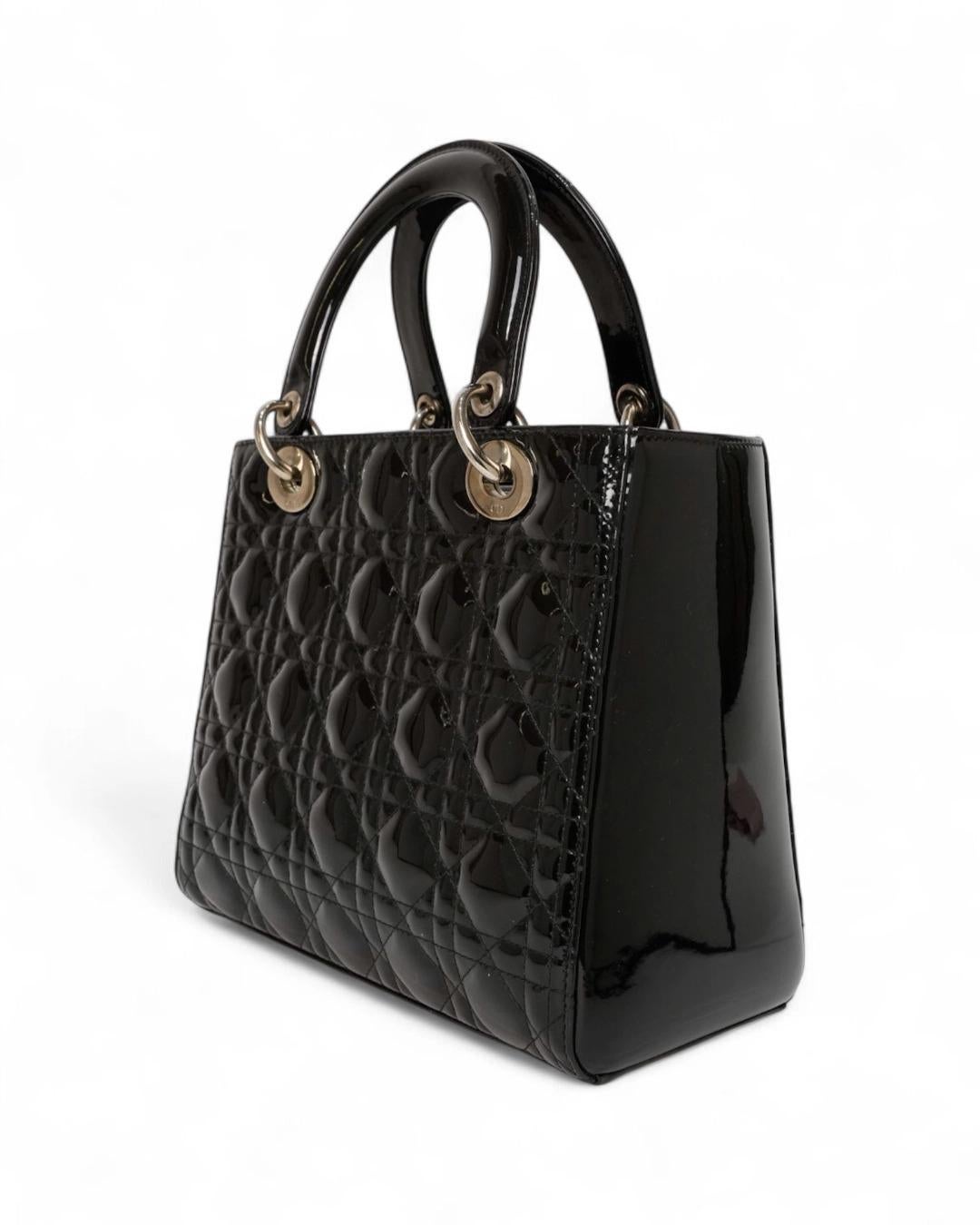 Dior Lady Medium Vintage Cannage Lucida Nera im Angebot 5