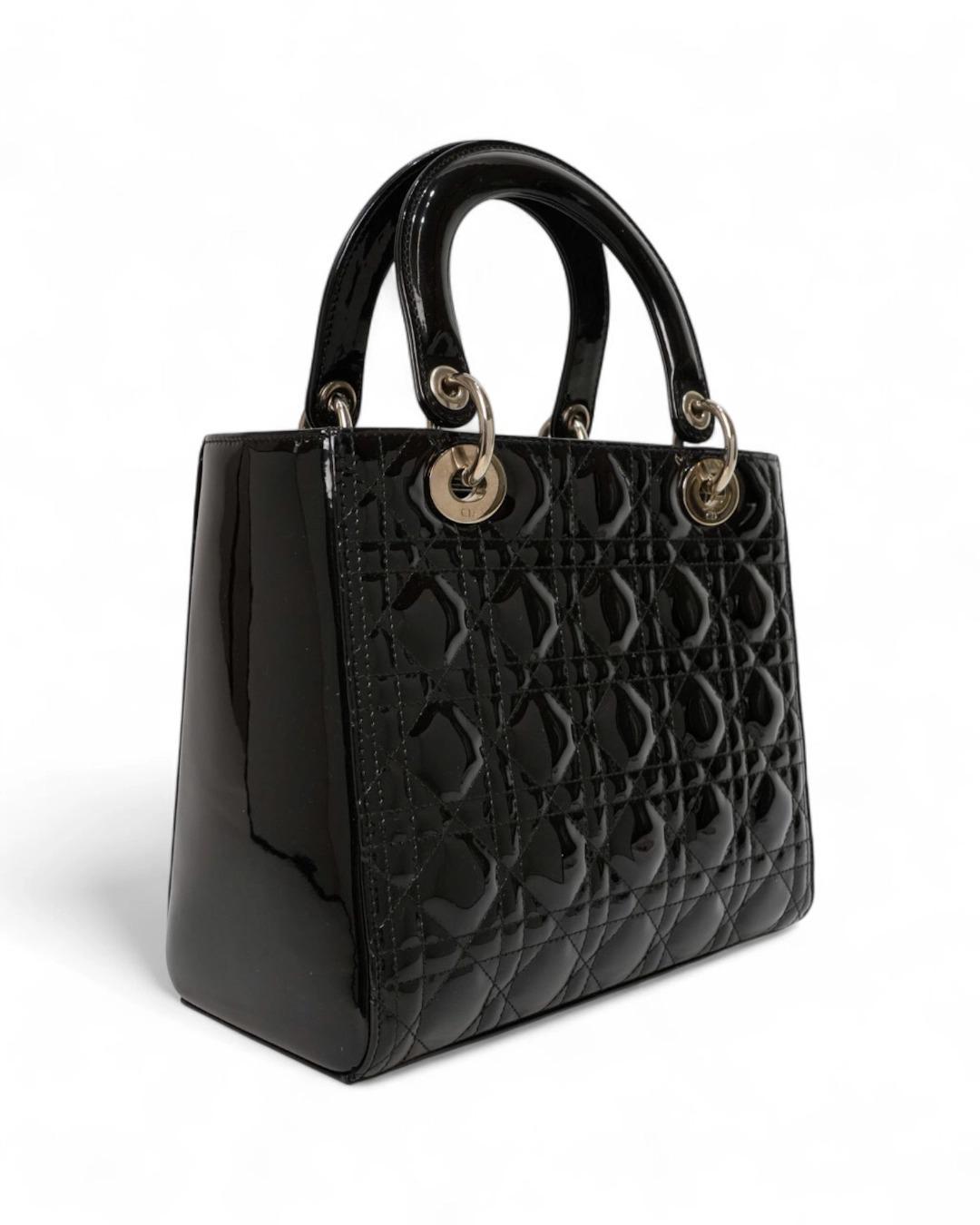 Dior Lady Medium Vintage Cannage Lucida Nera im Angebot 6