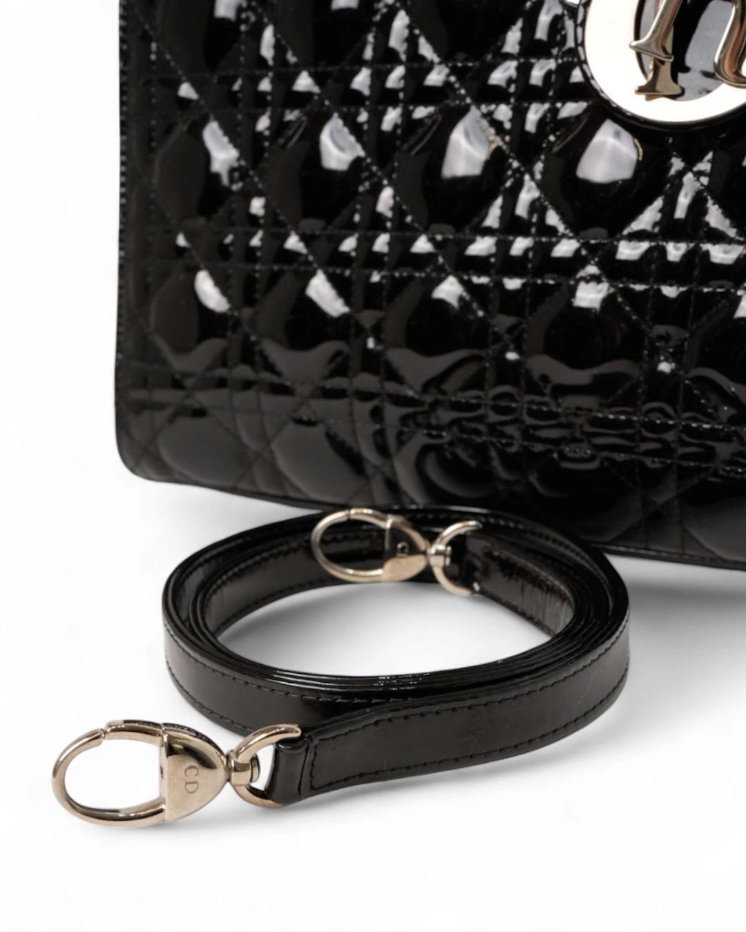 Dior Lady Medium Vintage Cannage Lucida Nera im Zustand „Gut“ im Angebot in Torre Del Greco, IT