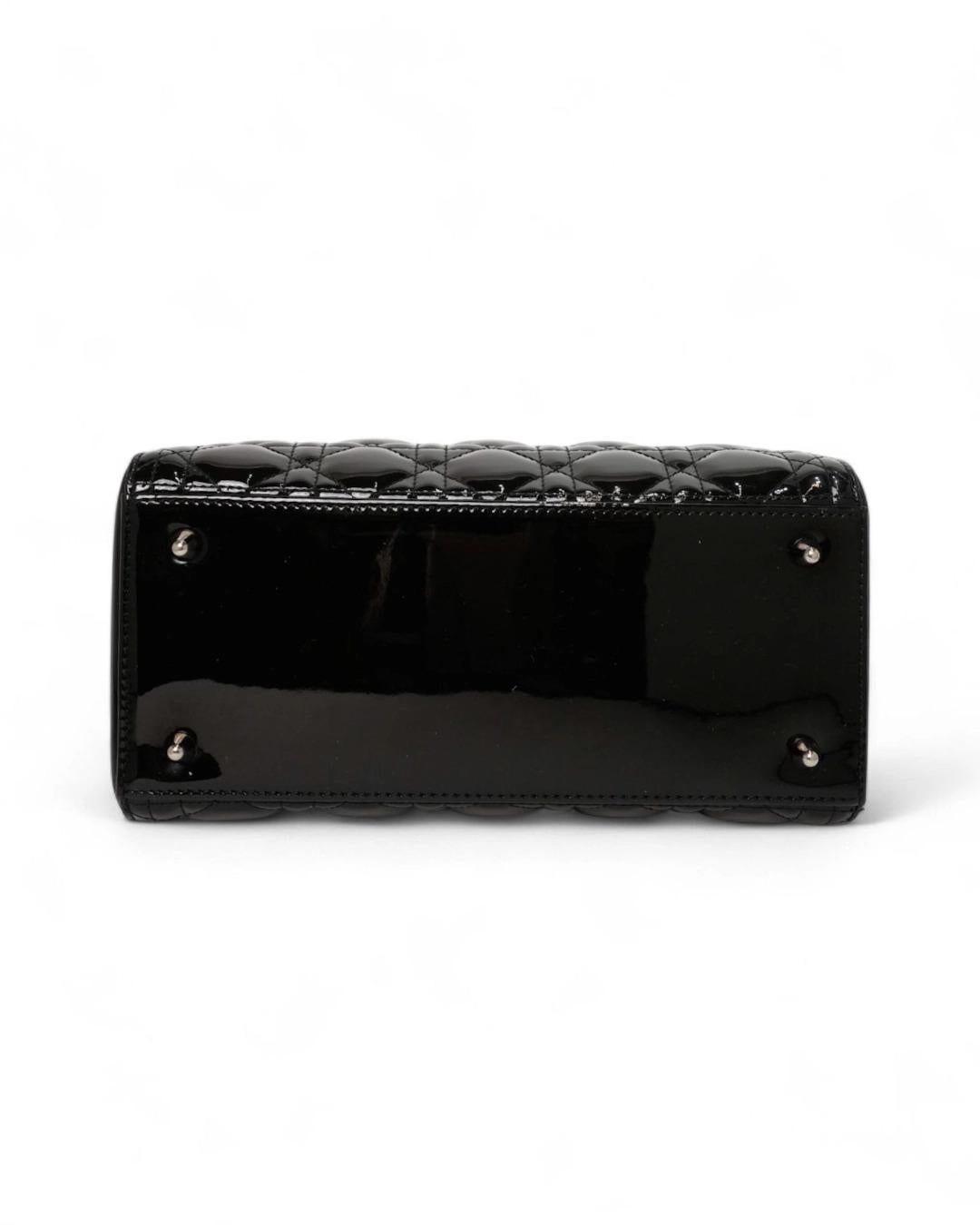 Dior Lady Medium Vintage Cannage Lucida Nera im Angebot 3