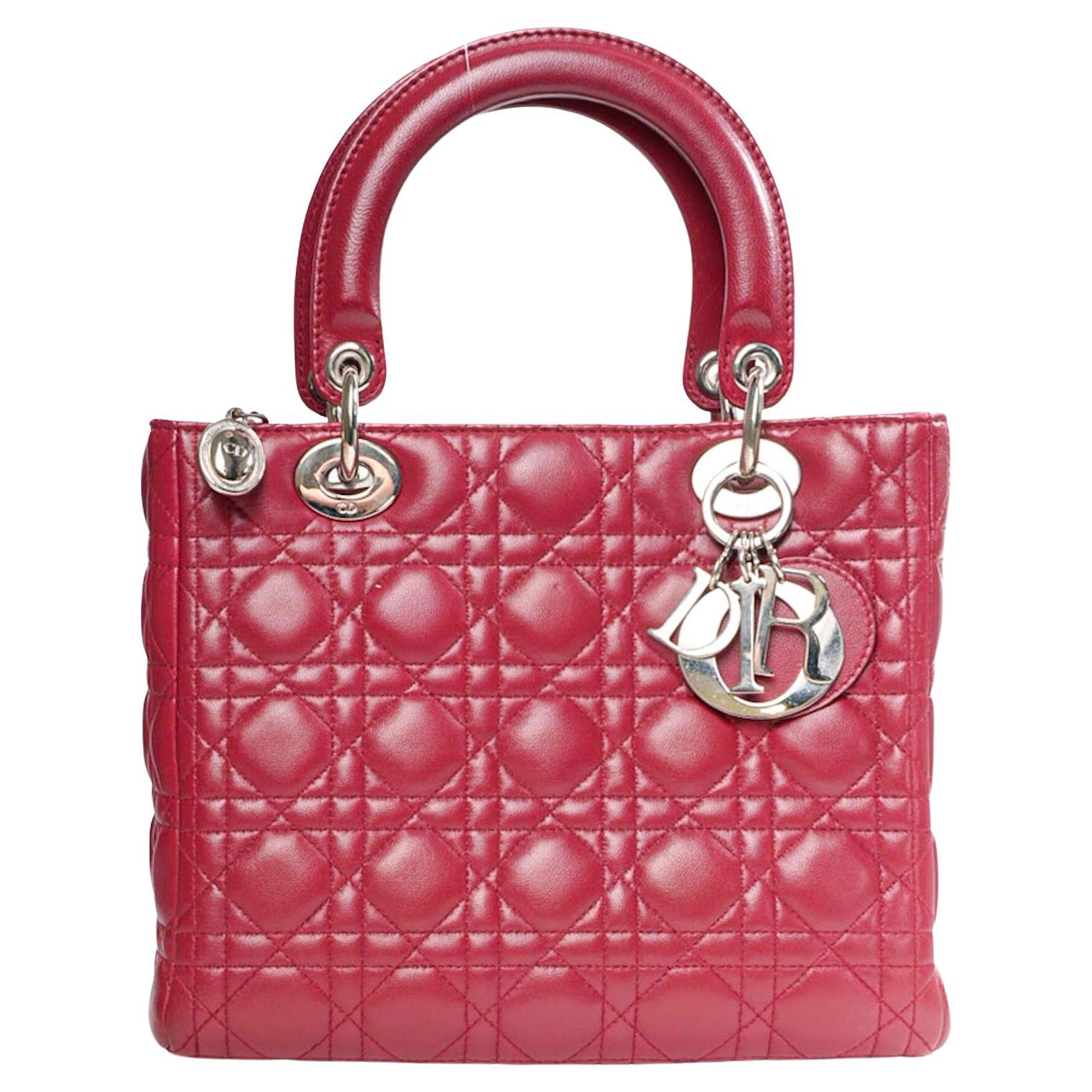 Dior Lady Medium Vintage Cannage Rojo en venta