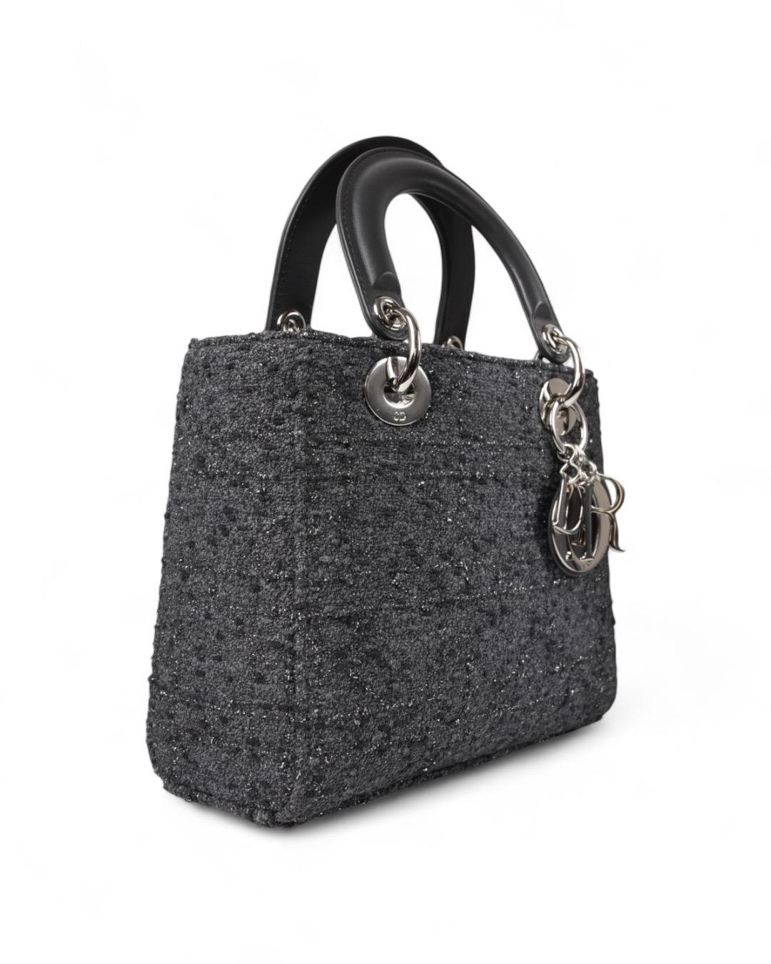 Noir Dior Lady Small Canvas Metel Grigia en vente