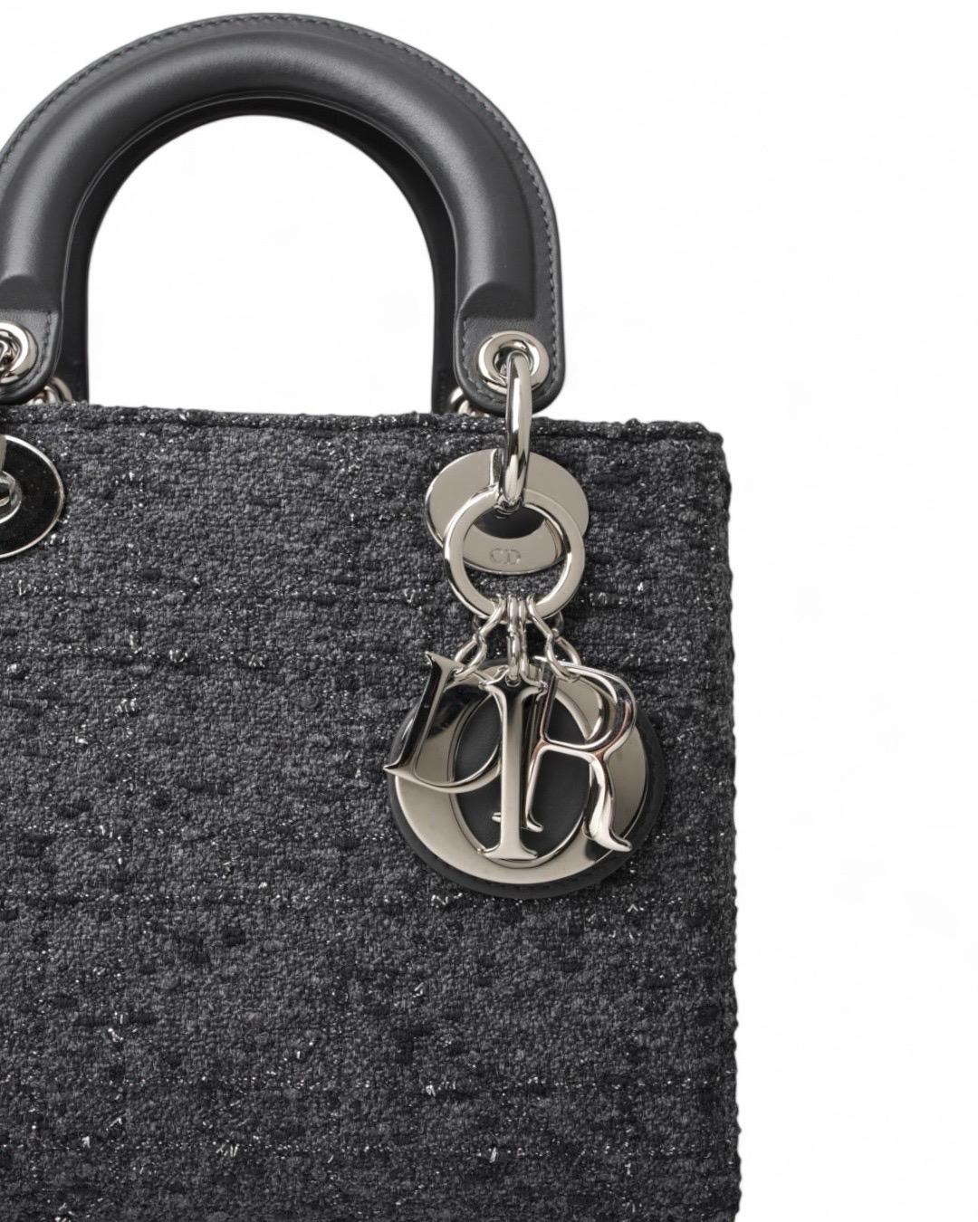 Dior Lady Small Canvas Metel Grigia en vente 2