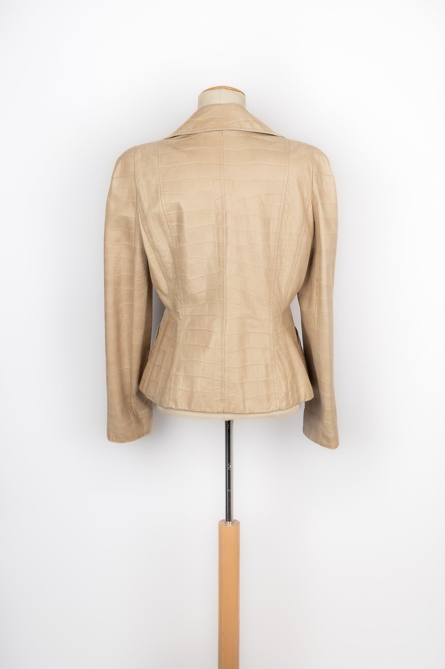 Dior Lamb Leather Jacket with Crocodile Print in Beige Tones, 2005 In Excellent Condition For Sale In SAINT-OUEN-SUR-SEINE, FR