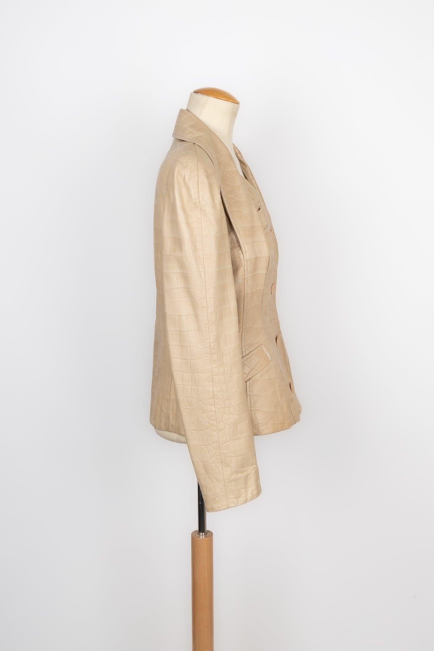 Women's Dior Lamb Leather Jacket with Crocodile Print in Beige Tones, 2005 For Sale